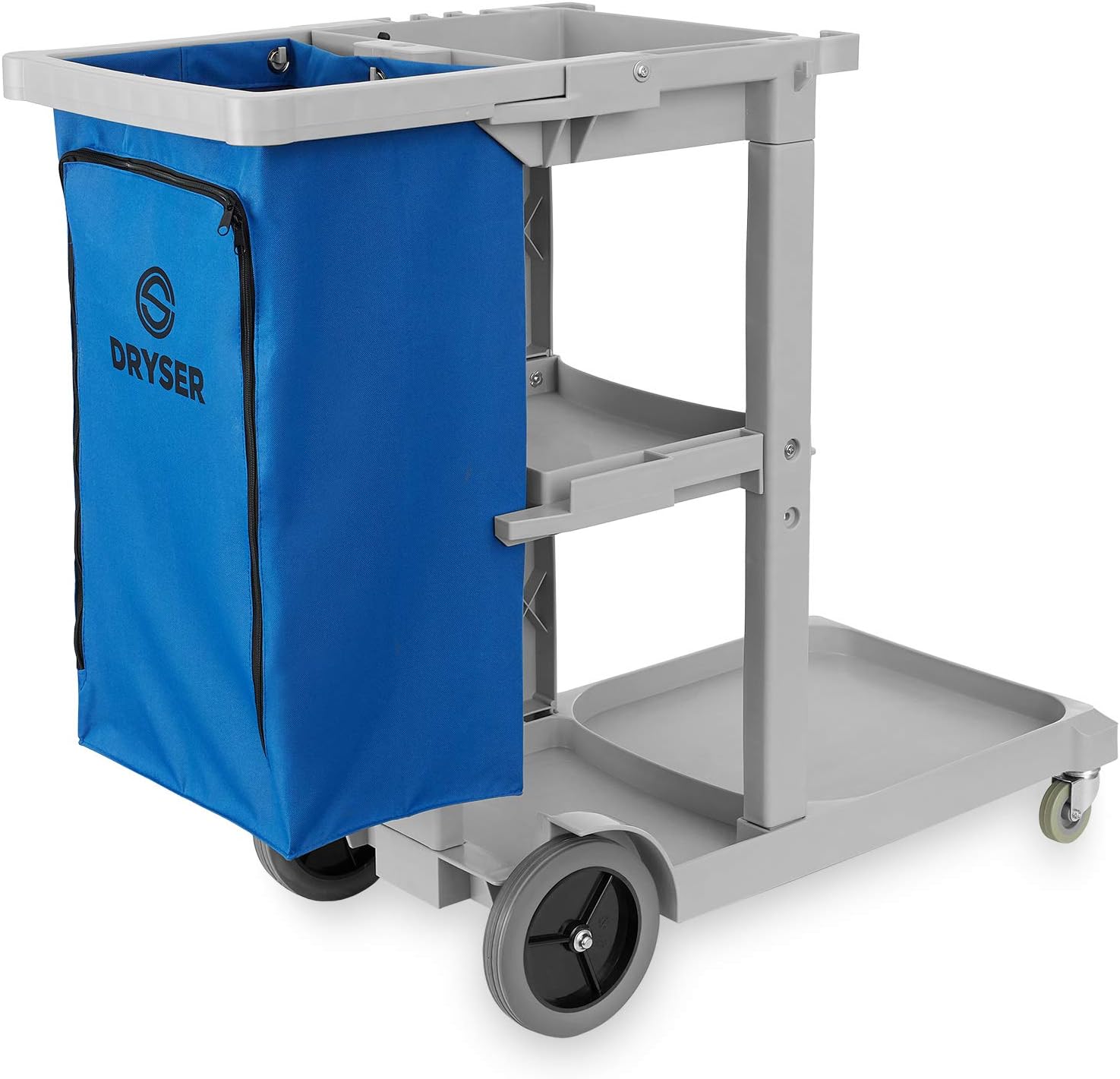 Dryser Commercial Janitorial Cleaning Cart on Wheels - Housekeeping Caddy with Shelves and Vinyl Bag