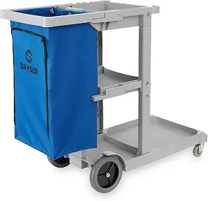 Dryser Commercial Janitorial Cleaning Cart on Wheels with Shelves and Vinyl Bag