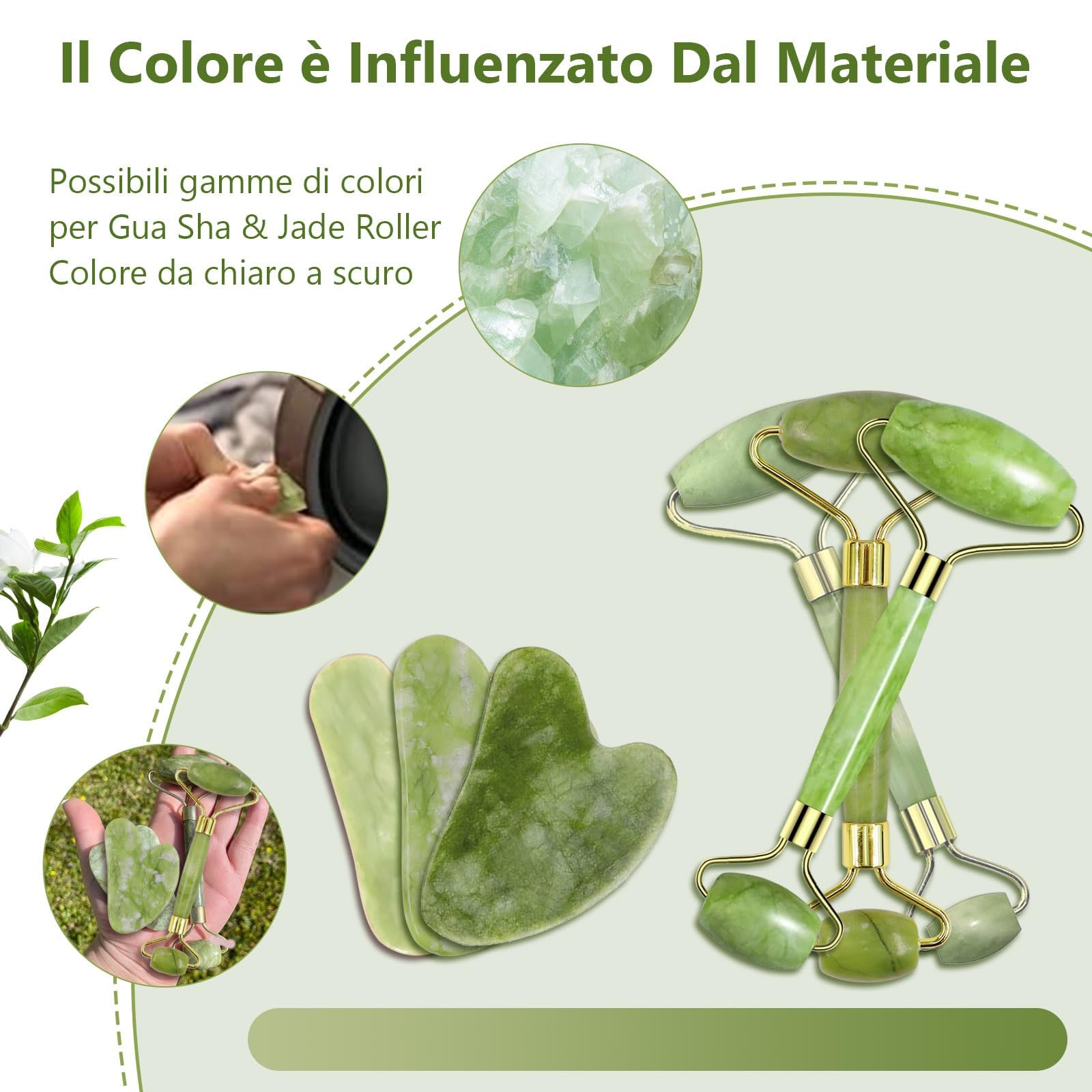 GUGUG Gua Sha Viso - Rullo di Giada, Guasha Pietra per il Viso, Massaggiatore per Lenire la Pelle ed Eliminare il Gonfiore degli Occhi