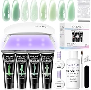 SAVILAND Hema-Free Poly Gel Extension Kit 4 Cat-eye Colors for Nail Art | All-in-1 Starter Kit, Green Cat-eye Gels, Nail Strengthener, 28-Day Lasting, U V Lamp Slip Solution, Nourishes Durable Gels