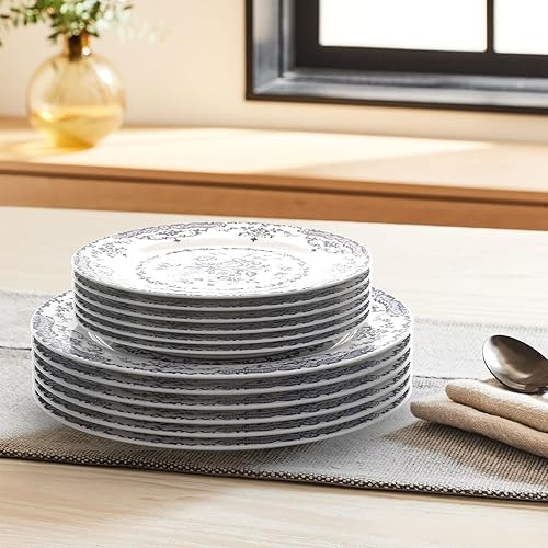 Miniatura 8 de HomeElves Platos de Cena, Juego de Platos de Cerámica de 6 Piezas, Platos de Cocina Aptos para Microondas, Platos Blancos para Postre con Diseño