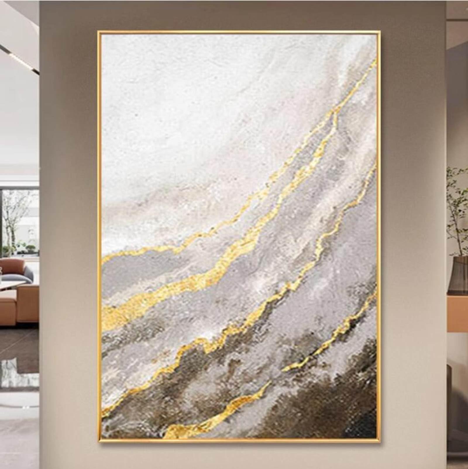 Peinture à l'huile sur toile grand format feuille d'or décoration murale abstraite salon