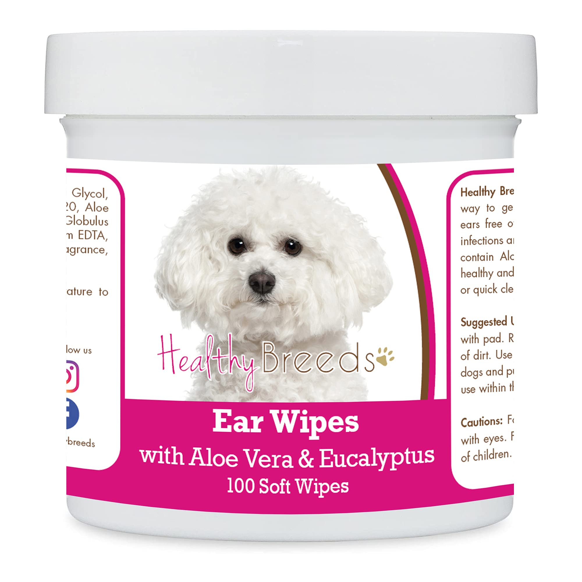 Healthy Breeds Bichon Frise Ear Cleaning Wipes with Aloe &amp; Eucalyptus for Dogs 100 Count