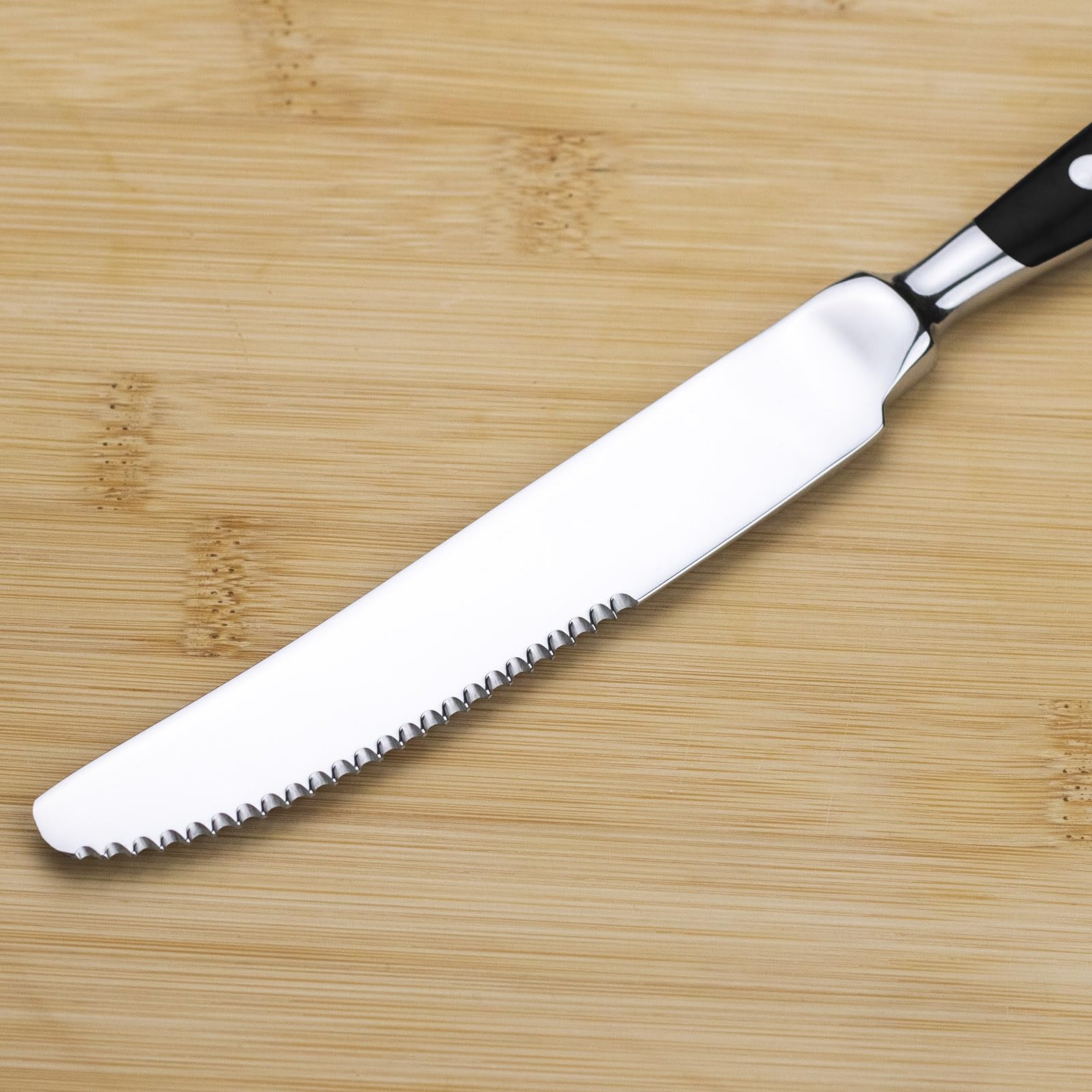 Alata Steakmesser Set 6 Stück,Küchen Steakbesteck Messer set,Scharfe Pizzamesser, Schwarzen Griffen,Edelstahl poliert,Wellenschliff,für Haushalte das Esszimmer, Serie Berlin