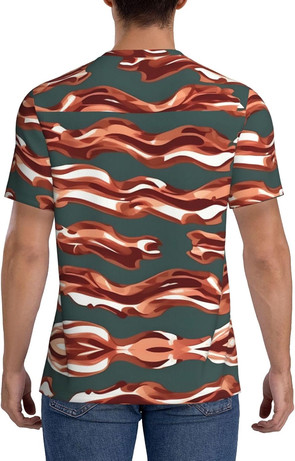 Bacon Pattern Rugby Football Jersey for Men, Comfortable V-Neck Loose Fit Top for Team Sports Athletics