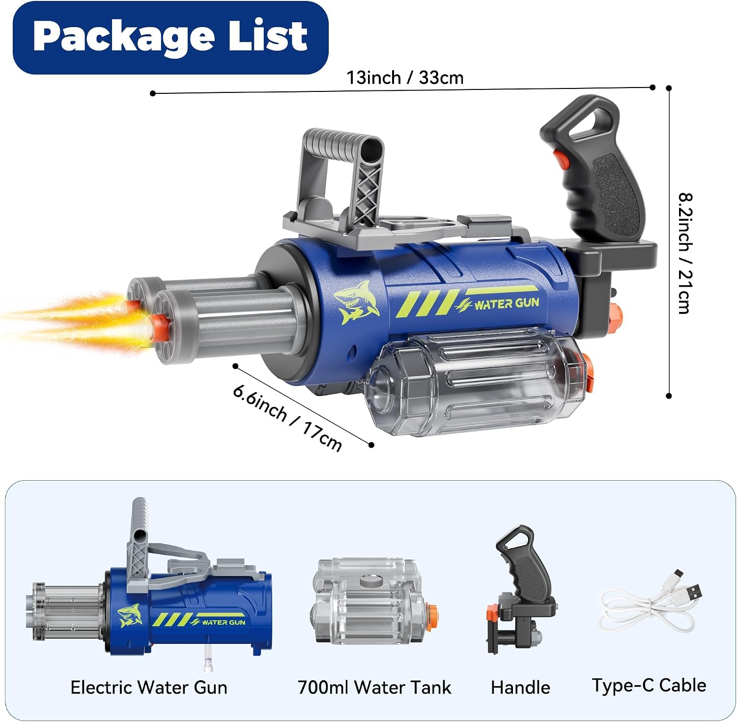 Electric Water Gun for Adults & Kids, Voice Control Automatic Water Guns, 26-30 FT Long Range Gatling Watergun with LED Lights, Squirt Water Guns Summer Outdoor Pool Toys for Boys Girls Ages 8-12+