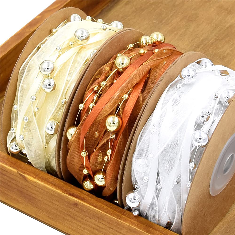 Basteldrahtband, Christbaumschmuck Bänder Perlenkette Geschenkband Gold(Gold)