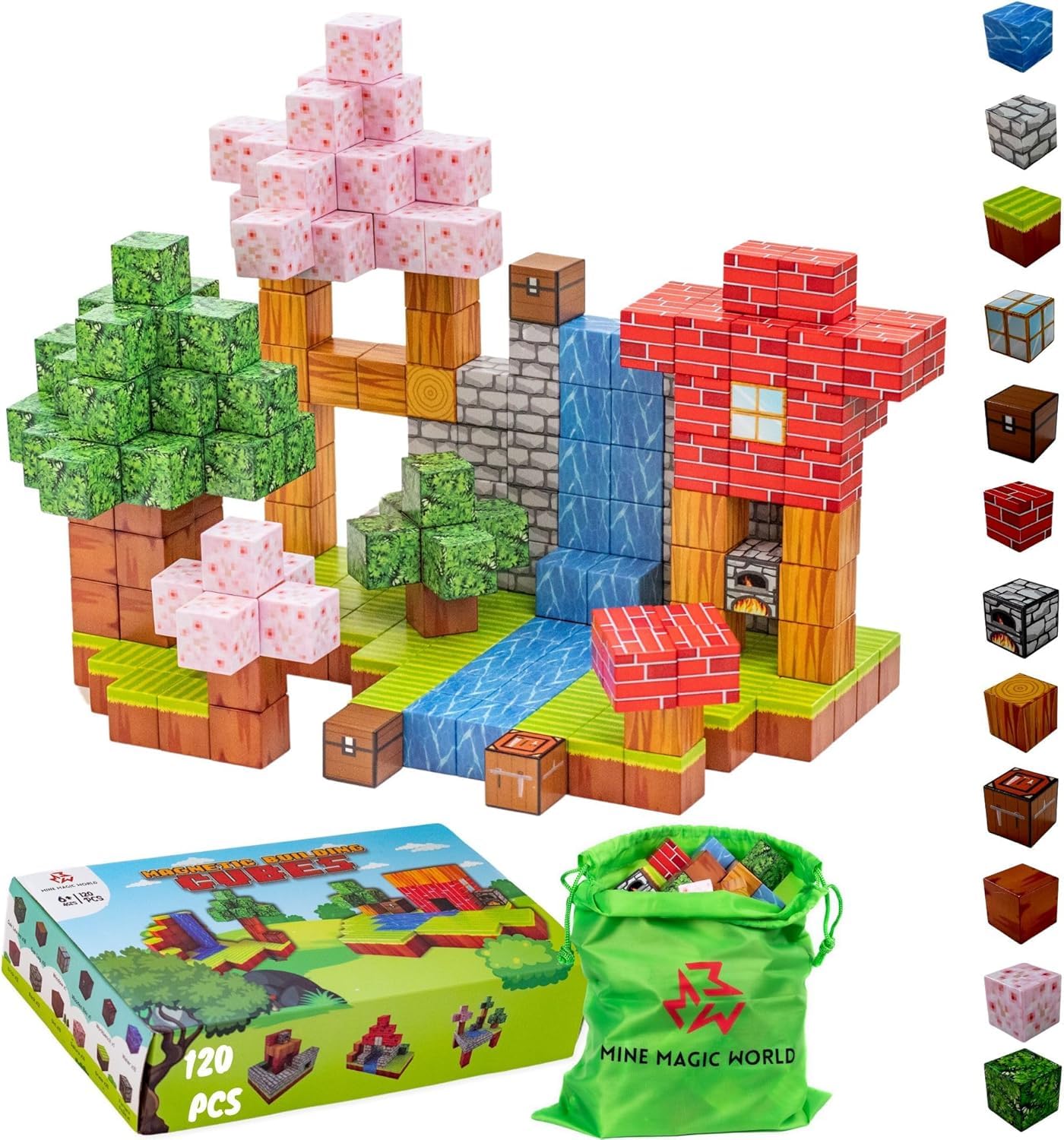 Magnetic Blocks for Kids 120 PCS - Build Mine Magnet World Set, Magnet Blocks for 5-7 Year Old Boys & Girls, STEM Montessori Sensory Cubes, Suitable for Gifting
