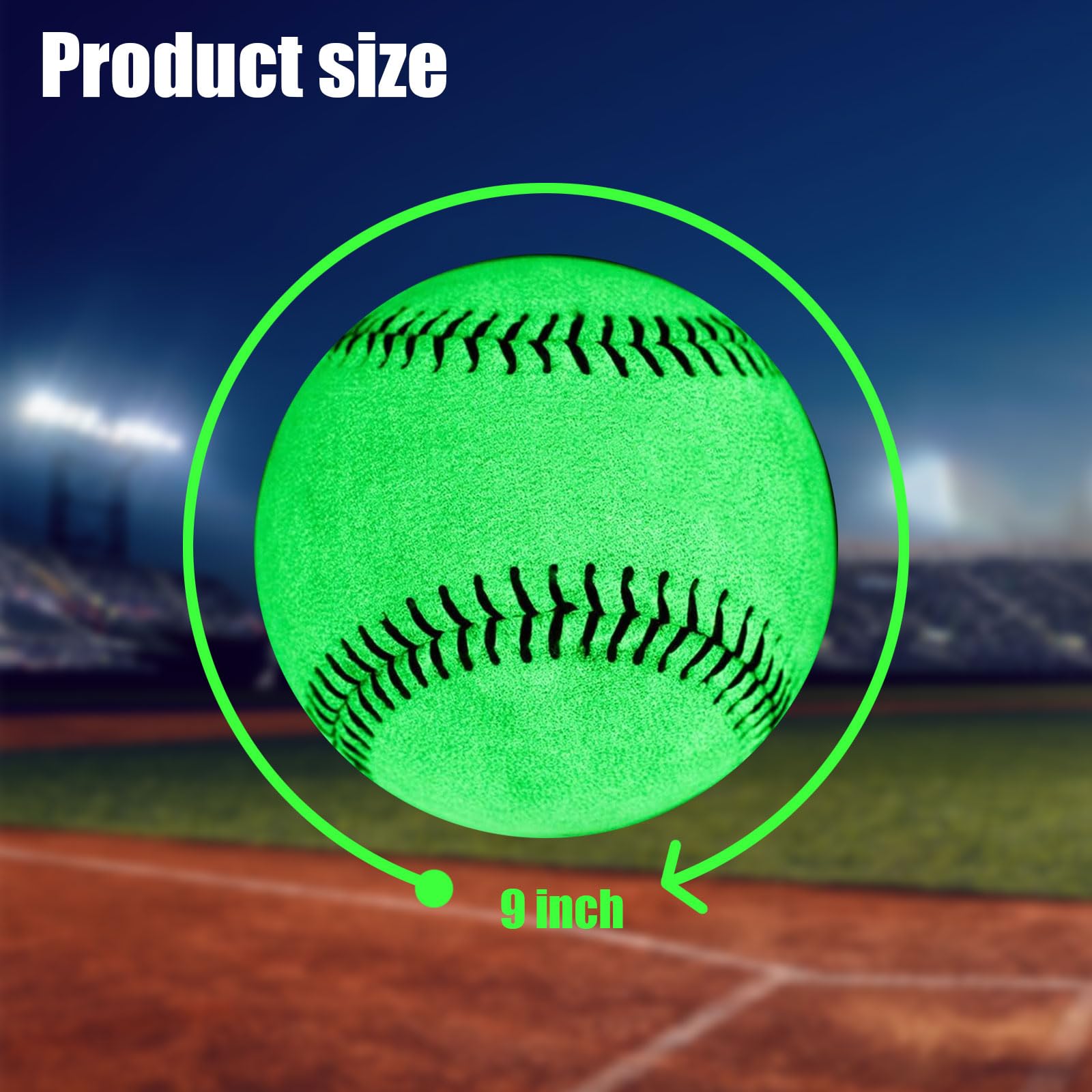GKK Baseball-Baseball, leuchtet im Dunkeln, 22,9 cm, Standardgröße, PVC-Leder, grün, leuchtend, für Jugendliche und Erwachsene, die Fang- und Schlagspiele spielen, 2 Stück