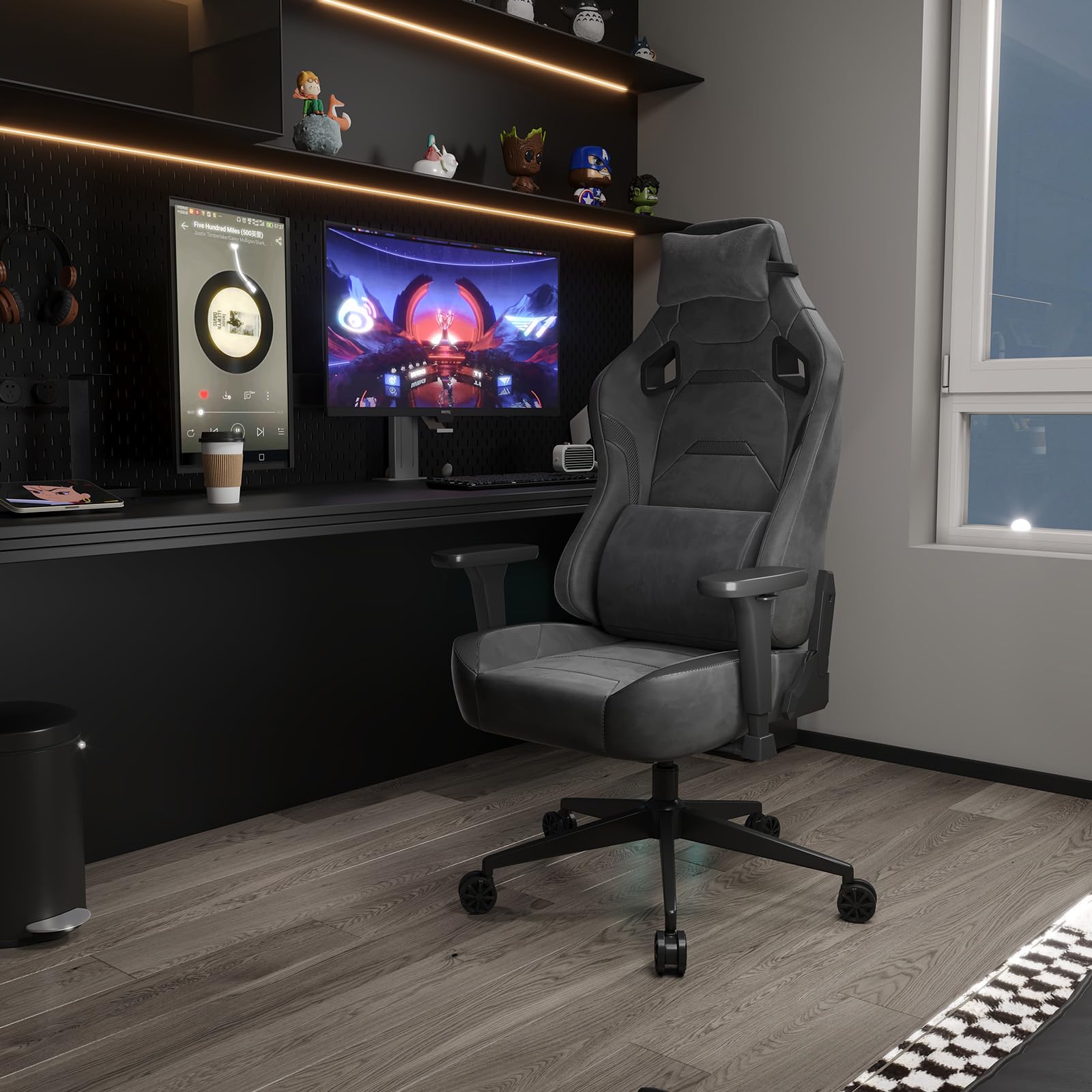 JUMMICO Chaises de Gaming en Cuir Velours, Chaise de Bureau Ergonomique avec accoudoirs 3D, Chaise de Bureau avec Dossier inclinable pour Le Gaming, Le Travail, Les études, 200 kg, Noir