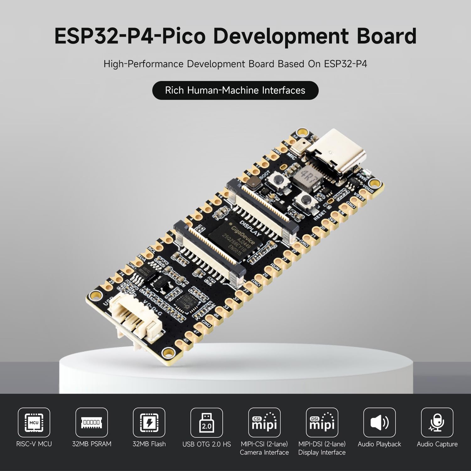 Waveshare ESP32-P4-Pico High-Performance Development Board, Featuring ESP32-P4, RISC-V Dual-Core and Single-Core Processors, and Advanced Human-Machine Interfaces, with Pre-soldered Headers