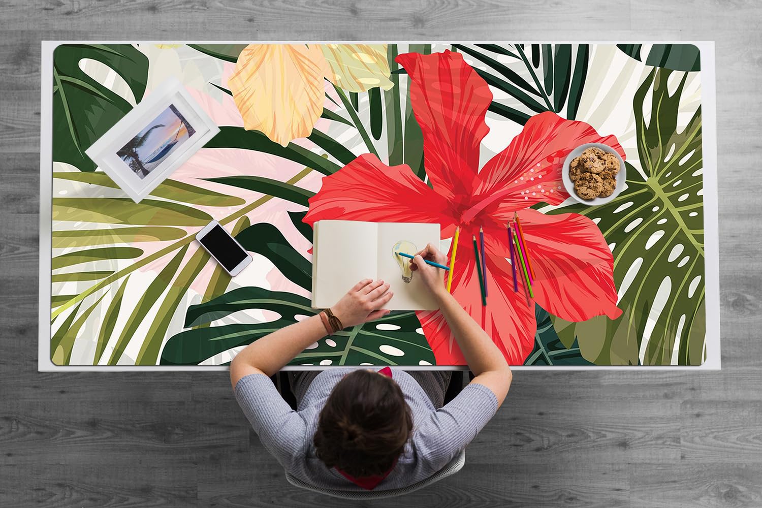 Sottomano da Scrivania 120x60 cm Impermeabile in Vinile PVC Protezione e Decorazione Facile da Pulire Superficie Protettiva per Ufficio e Casa Antiscivolo - isola hawaiana