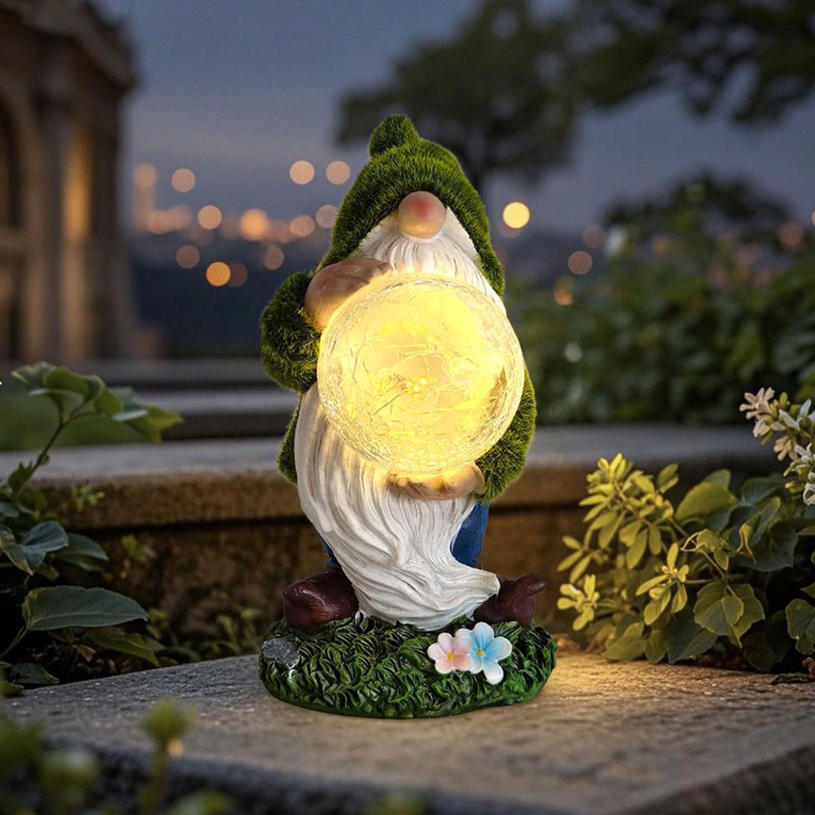 Statua di gnomi da giardino con luci solari, sculture decorative per cortile, luci per esterni, resistente alle intemperie, statua decorativa per prato per patio, decorazioni da giardino, regali unici