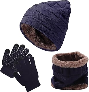 Juego de 3 gorros, bufanda, guantes de invierno con forro polar, calentador de cuello, guantes de pantalla táctil para niñas y niños