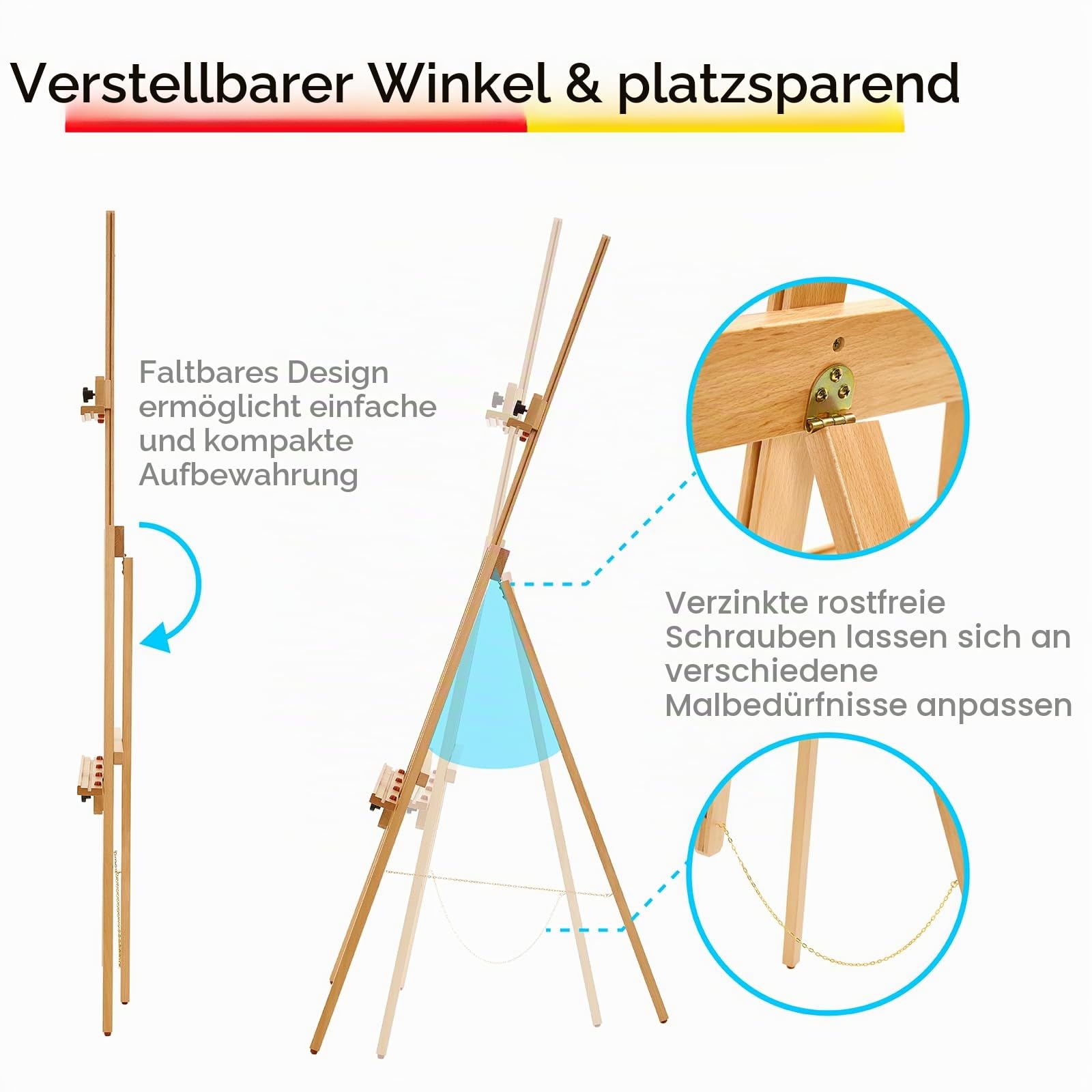 MEEDEN Kunst Malstaffelei: Staffelei aus massivem Buchenholz für Leinwände bis zu 109 cm – Künstlerstaffelei mit Rahmen zum Malen Hochzeitsschildern und Posterpräsentationen – Natur
