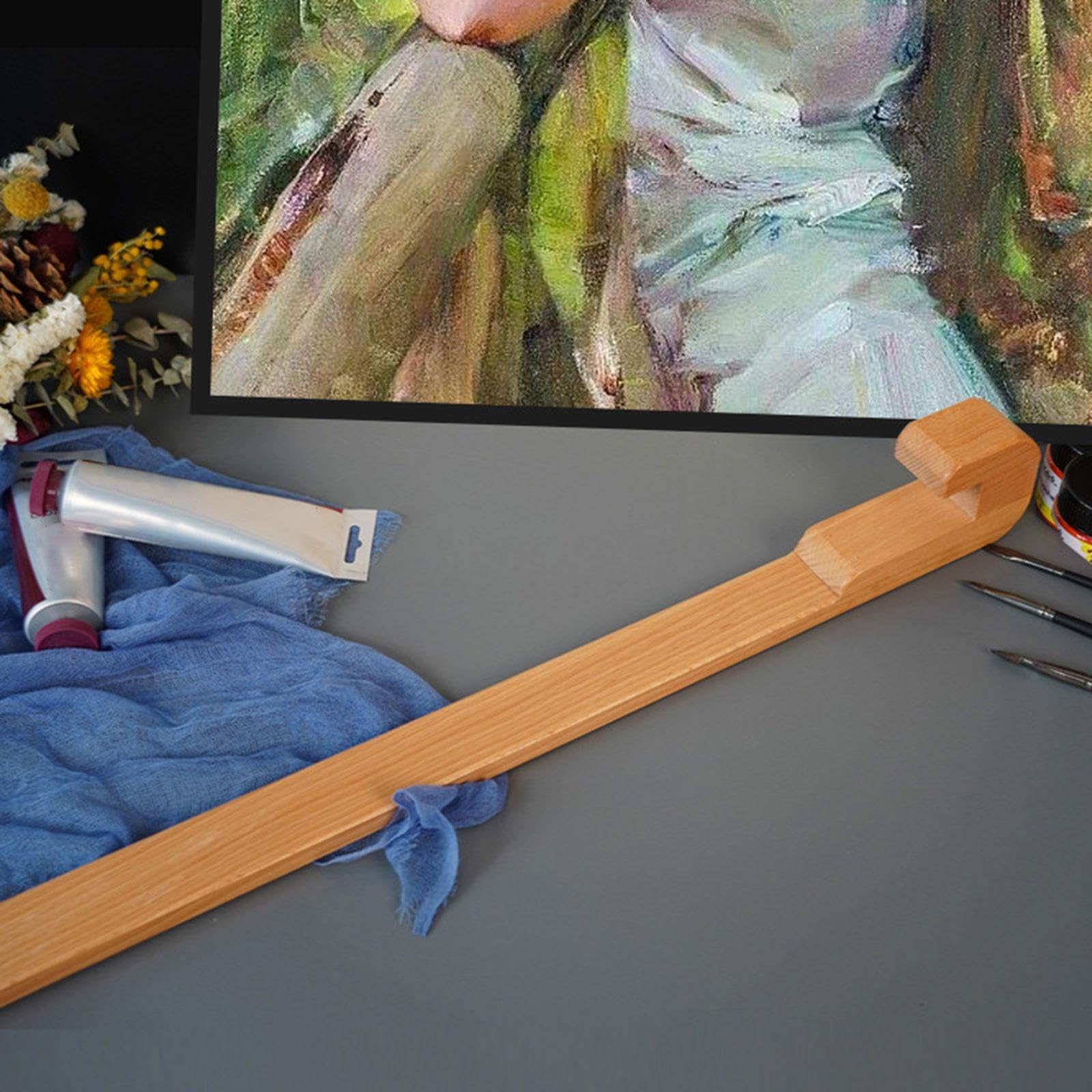 Bâton de Peintre, Appui-Main Professionnel en Hêtre, Bâton Mahl avec Crochet Accrochable pour Peinture à l'Huile Classique et Dessin, Outil pour Artistes et Étudiants des Beaux-Arts, 68 cm