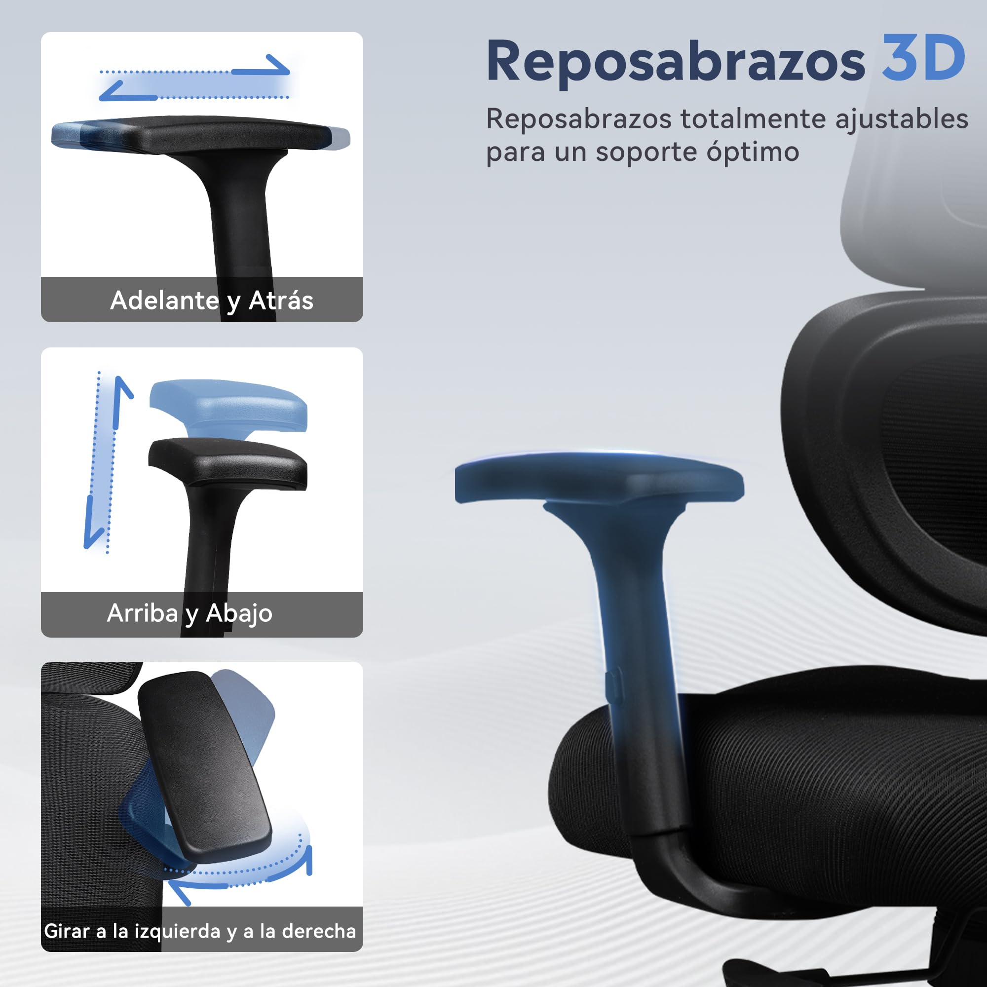 DEVAISE Silla de Oficina Ergonómica, Reposacabezas 3D y Reposabrazos 3D de Rebote, Inclinación 90°-135°, Malla Transpirable, Soporte hasta 180 kg, Altura Ajustable para Oficina, Negro