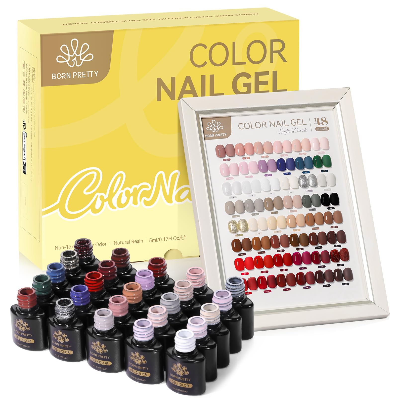 Born Pretty Set di smalti UV in gel, 52 pezzi, colore nude, rosa, rosso glitterato | Unghie in gel con base, top coat e top coat opaco, soak-off, mini UV LED, regalo