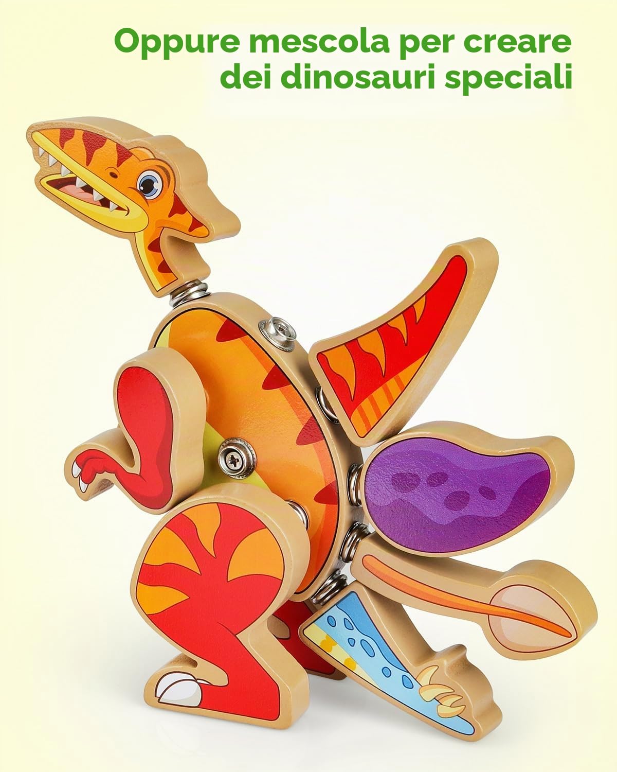 Coogam Dinosauro Snap Together Giocattoli da costruzione, in legno Take Apart Dinosauro Playset, STEM Montessori Educational Fine Motor Skill Toy Regalo per bambini di 3 4 5 anni