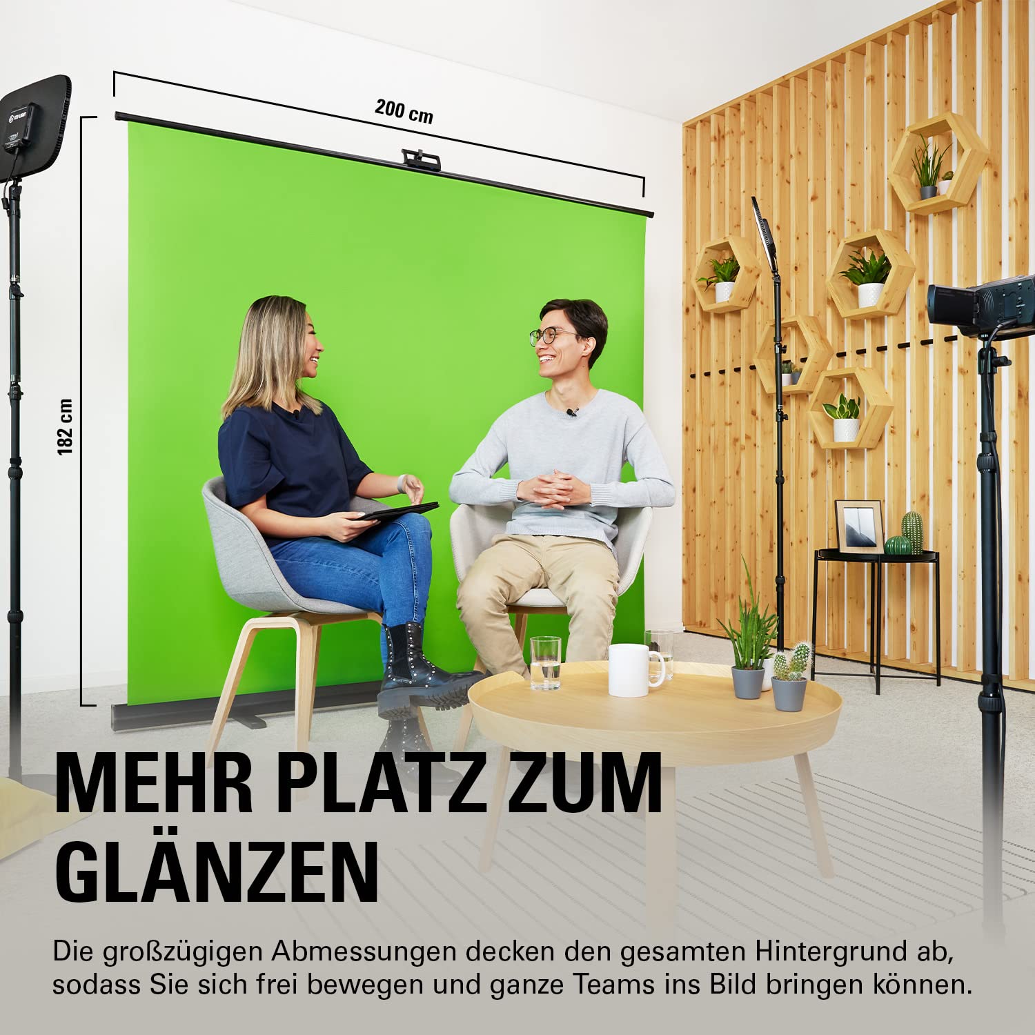 Elgato Green Screen XL - 2x1.82m Ausfahrbares Chroma-Key-Panel für Streaming, Videokonferenzen auf Instagram, TikTok, Zoom, Teams, OBS | 2x1,82 m, faltenfreies Material, schnelle Stangenmontage, faltbar, für Streaming und Videocalls