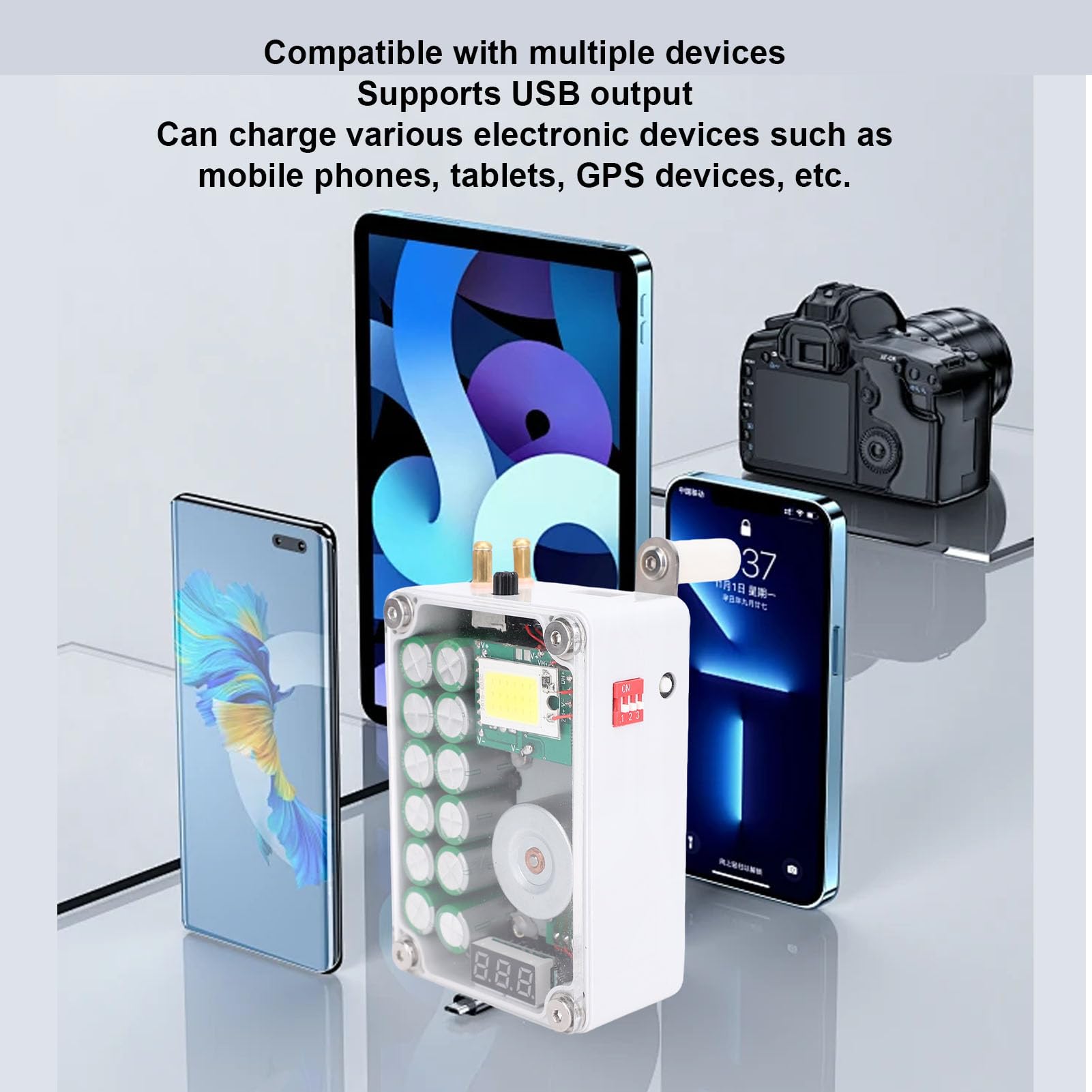 Bewinner Generatore Portatile a Manovella Caricabatterie USB Ad Alta Efficienza Energetica per attività All'aperto Smartphone Tablet