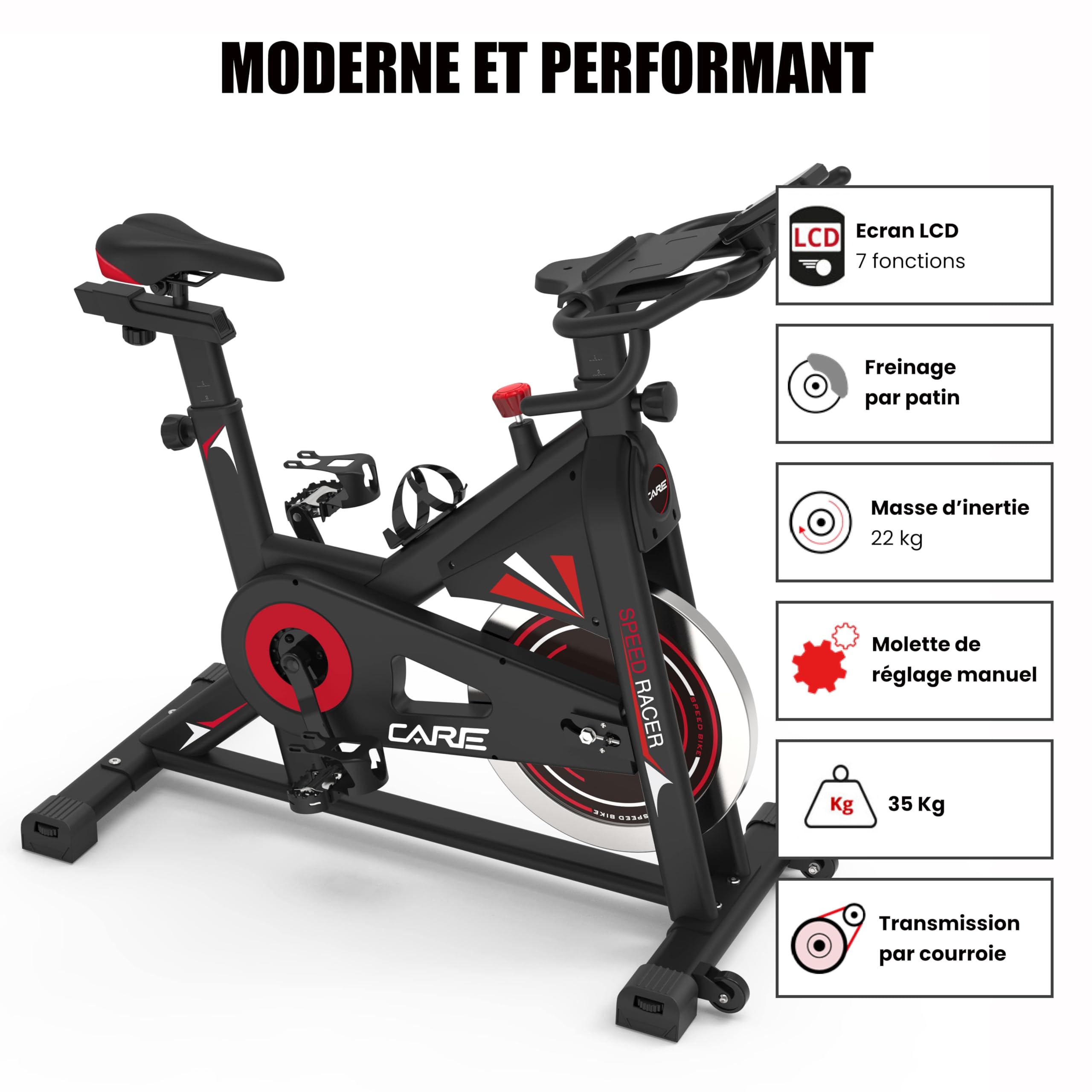 Vélo d'appartement CARE FITNESS Speed racer avec écran LCD 22kg guidon et selle réglable