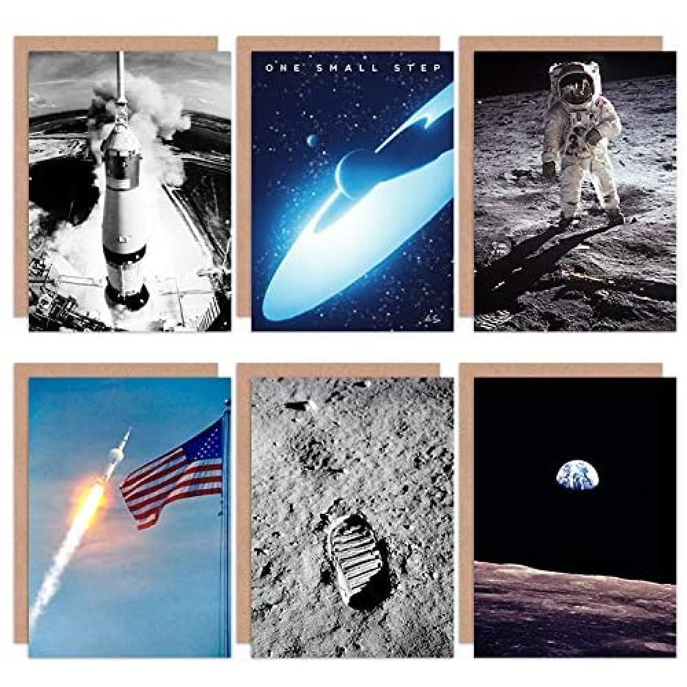 Artery8 Apollo 11 Astronaut Aldrin Armstrong NASA 50th Anniversary Moon Landing All Occasions Various Assorted Blank Greeting Cards With Envelopes Pack of 6
