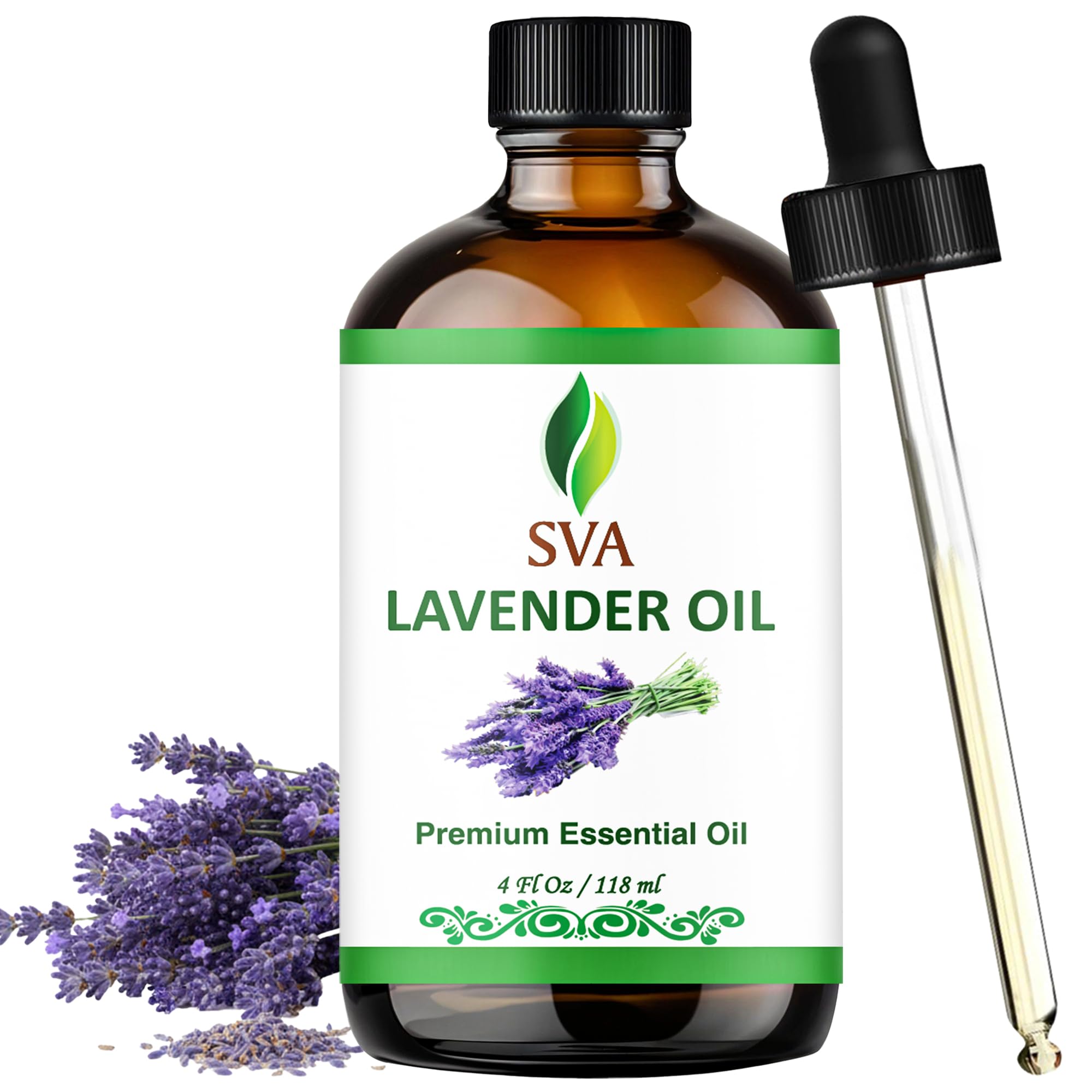 SVA Lavender Essential Oil – 4 Fl Oz – 100% Natural Lavender Oil - for Diffuser, Hair Care, Face, Skin Care, Aromatherapy, Scalp and Body Massage, Soap and Candle Making – with Dropper