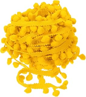 QUARKZMAN Cinta de Borlas de Pom Pom de 10 Yardas, Accesorio de Costura de Cinta para Manualidades de Bricolaje en Cortinas, Ropa y Decoración de Cojines (8mm, Amarillo Oscuro)