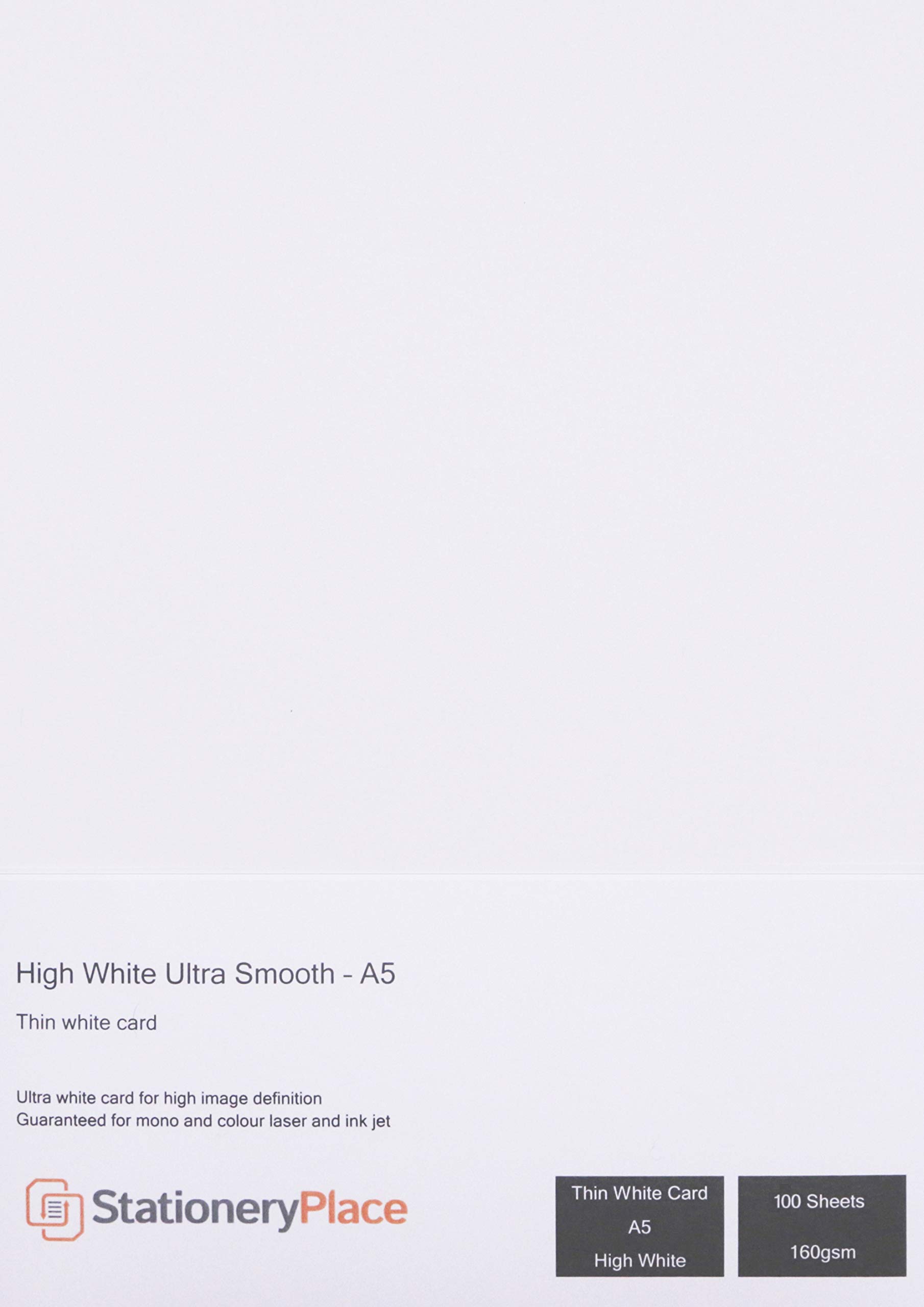 Stationery Place Premium Thin White Card.High White Ultra Smooth 160GSM A5 X 100 Sheets