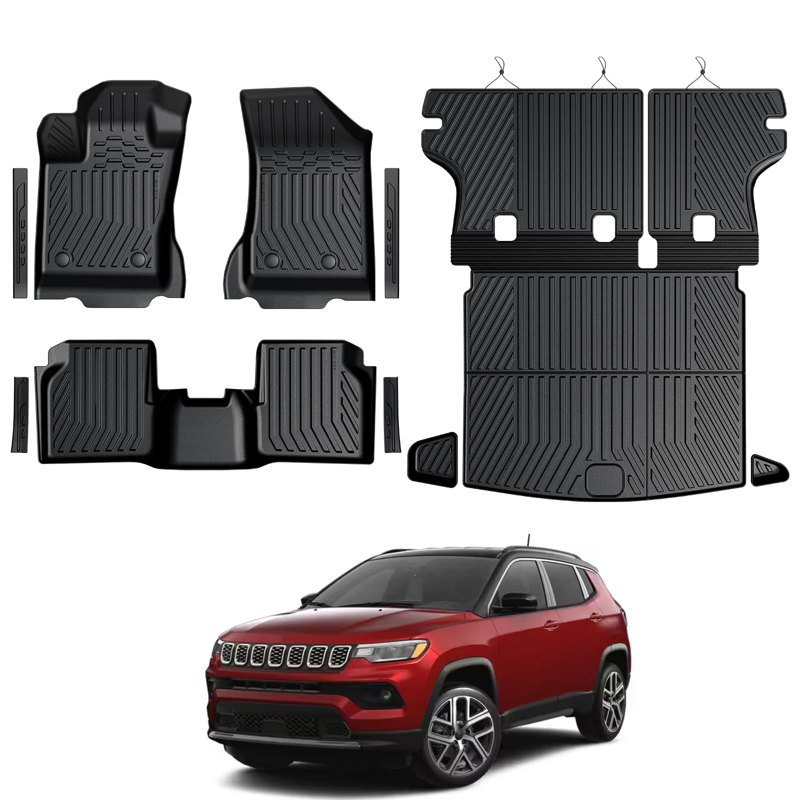 GALVAGNITE Floor Mats for Jeep Compass 2017-2026, All Weather Floor Mats Cargo Liner with Backrest Protectors and Door Sill Guards Accessories, Full Coverage Set (Fit New Body Style 2nd Generation)