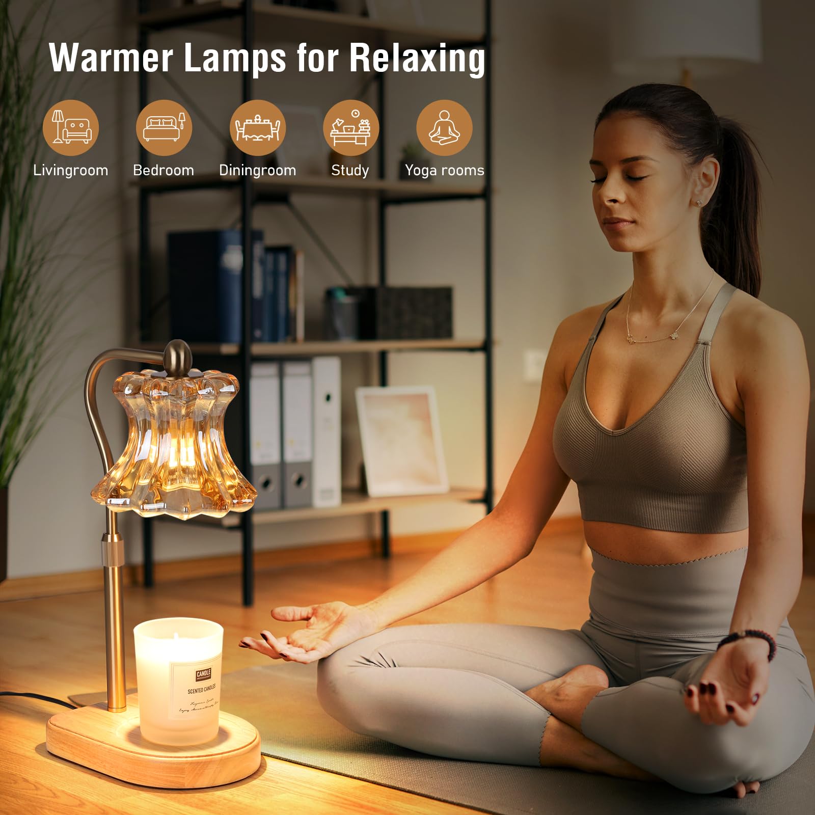 Lampada Candela, Lampada Scalda Candele with Dimmer 2/4/8H, Profumata Candle Warmer, Dimmable, Altezza Regolabile, con 2 Lampadine (Oro)