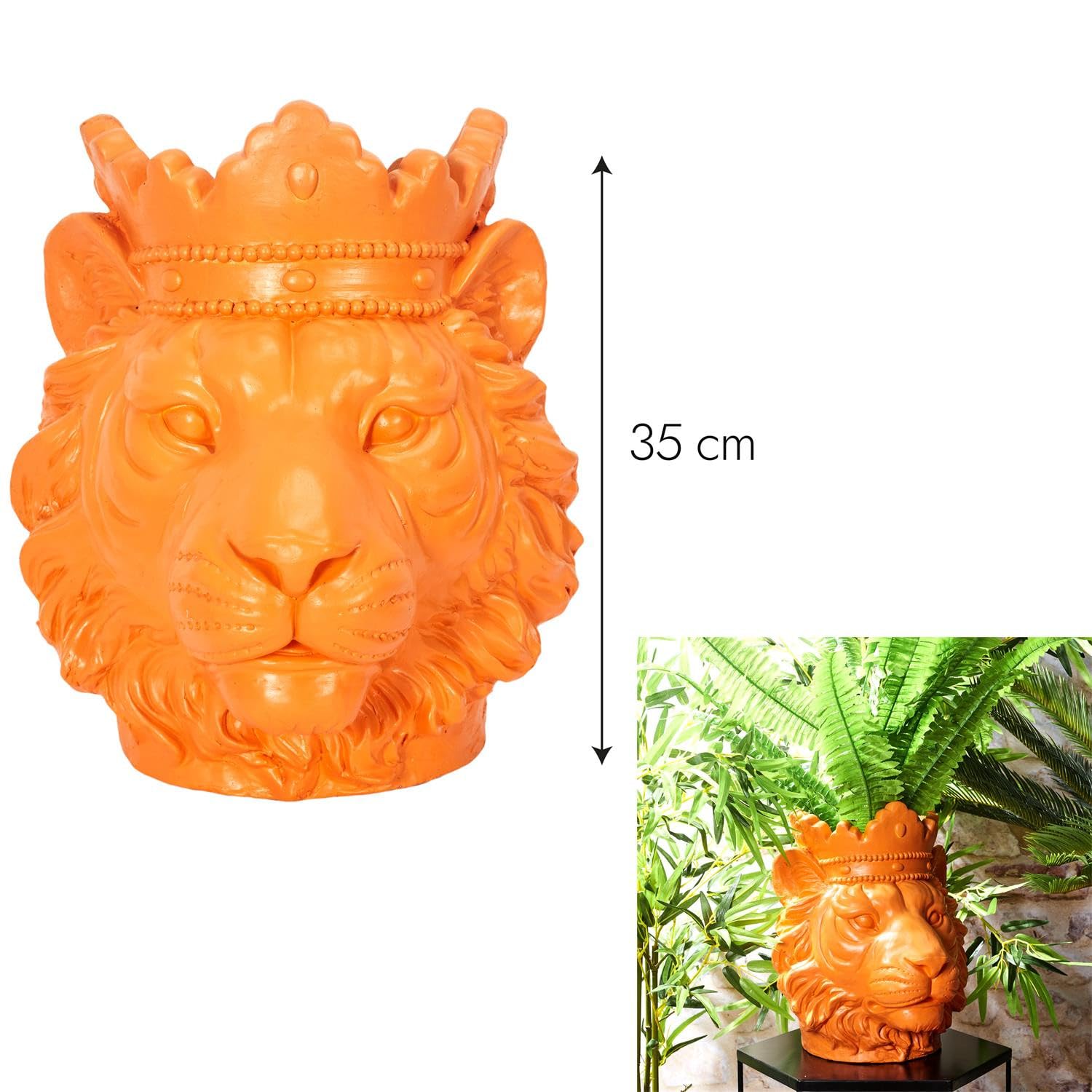 Cache Pot Tête De Lion Couronné en Magnesia - Orange - H 35 X D 30 Cm
