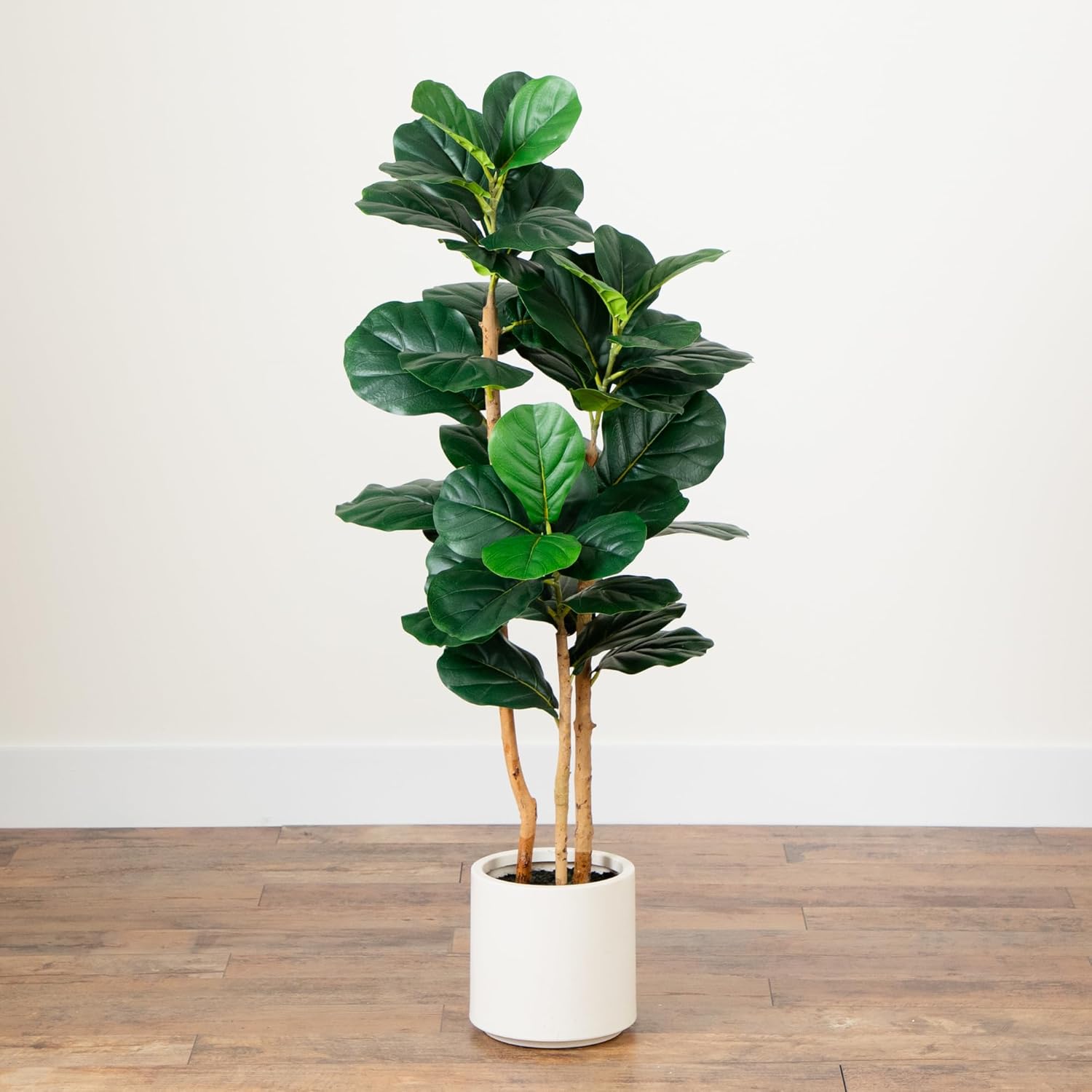 Nearly Natural 4ft. Artificial Fiddle Leaf Tree in Decorative White Planter