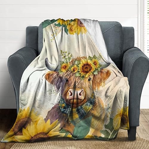 Miniatura 6 de Manta de vaca Highland, manta de 50 x 40 pulgadas para mujeres y niñas, manta de franela suave, cálida y acogedora, con patrón de vacas de las