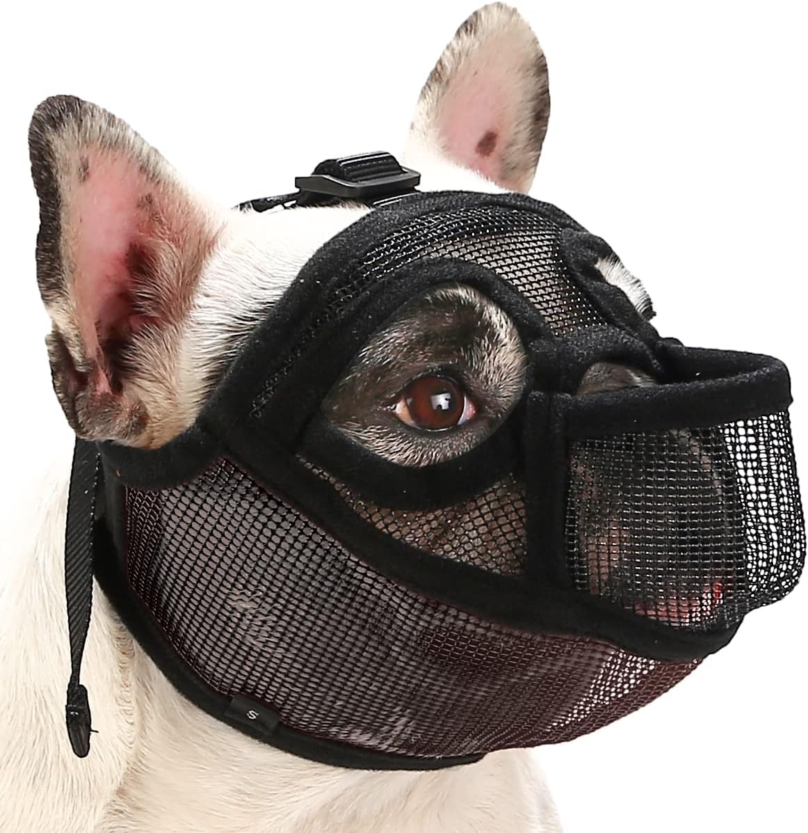 French Bulldog Muzzle, Short Snout Dog Muzzle for Shih Tzu English Bulldog, Mesh Dog Muzzle with Tongue Out Design, Flat Face Dog Muzzle for Biting Chewing Grooming (XS)