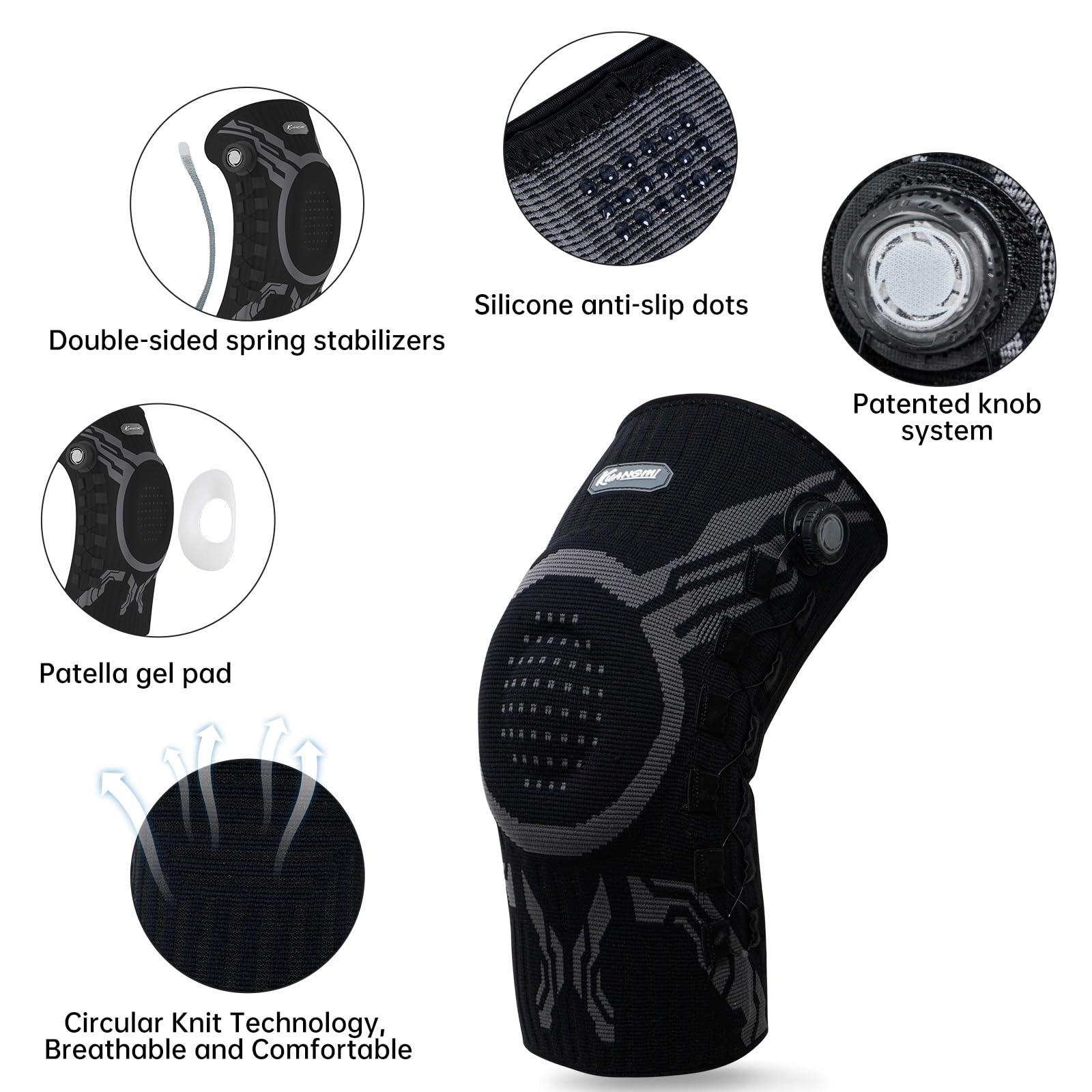 Kuangmi Genouillère Professionnelle Avec Molette Mécanique, Coussinets Gel Rotulien et Stabilisateurs Latéraux - Soutien Articulaire pour Douleur au Genou, Arthrose, Ménisque, Sport B-R-XL