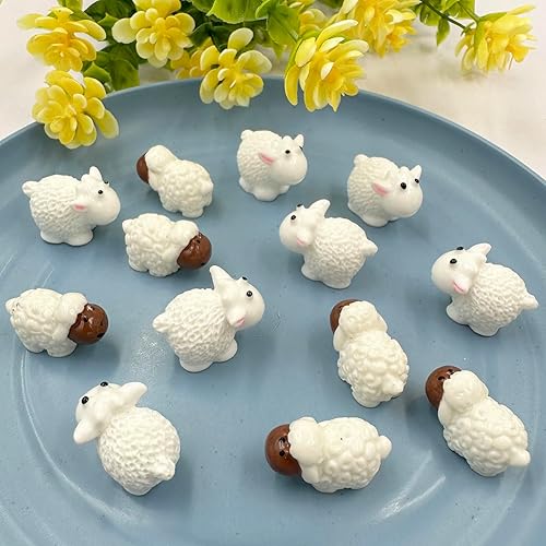 Miniatura 3 de Ovejas en miniatura, 40 mini manada de ovejas de resina, figuras de ovejas blancas, figuras de hadas, animales de jardín, figuras de oveja para