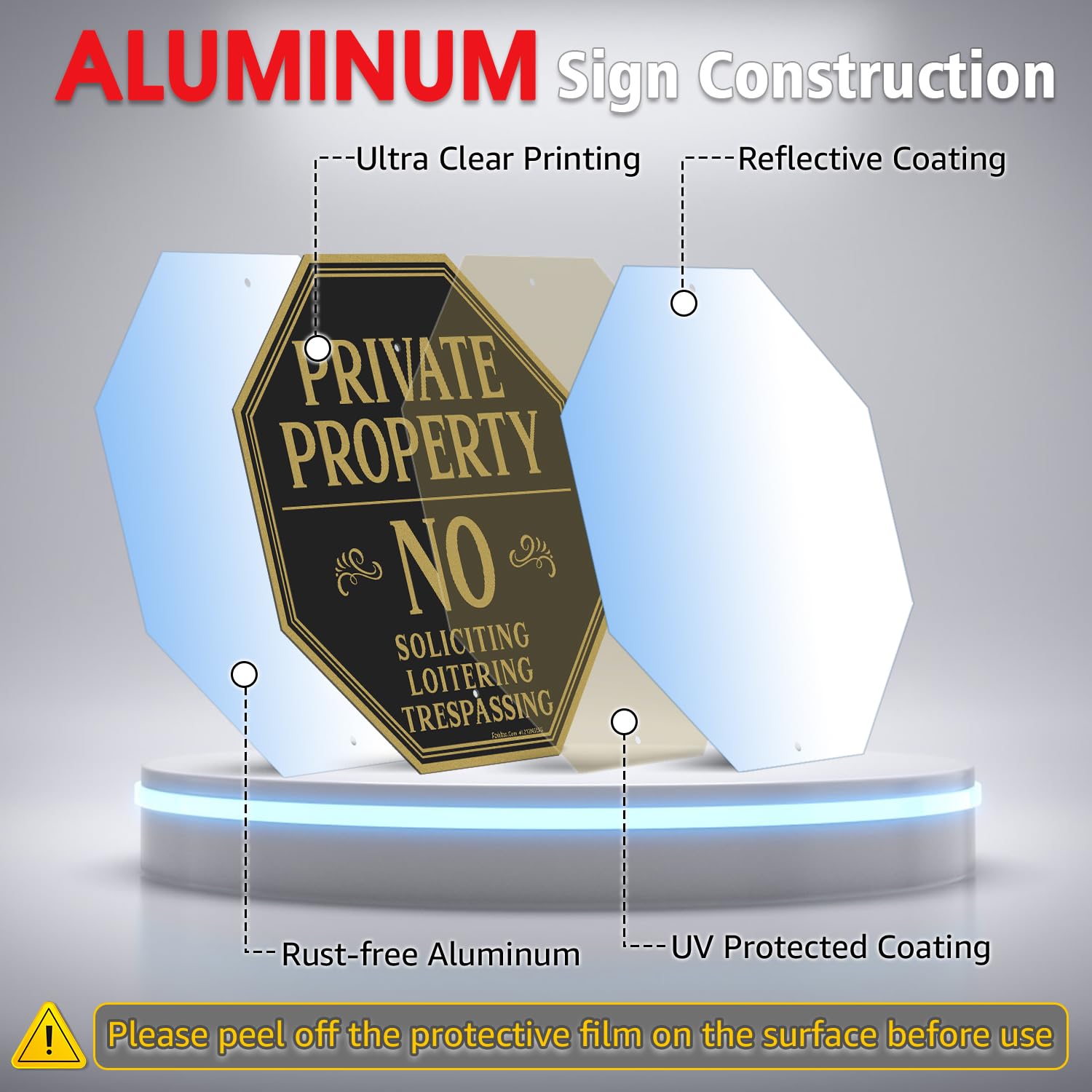 Faittoo Letrero grande de propiedad privada con estaca gruesa de metal de 137 cm, paquete de 4 unidades de 12 x 12 pulgadas, aluminio pesado libre de óxido, reflectante, resistente a la decoloración
