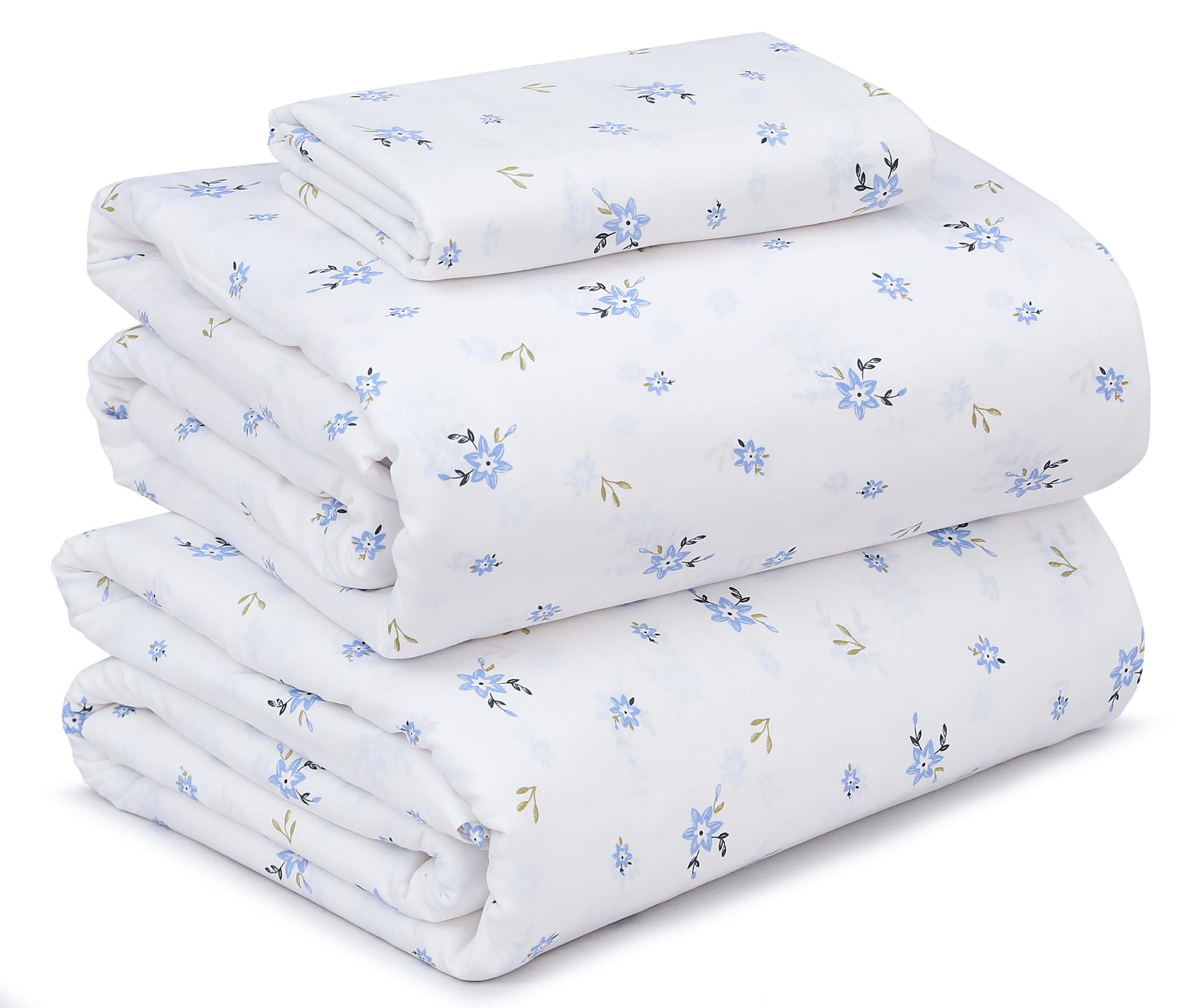 Ruvanti 100% Cotton Sheets for Twin Size Bed - Crispy Cooling Percale Sheets - Breathable & Durable Twin Sheet Set - 16 Inch Deep Pocket - Blue Floral - 3 Pieces — image 1