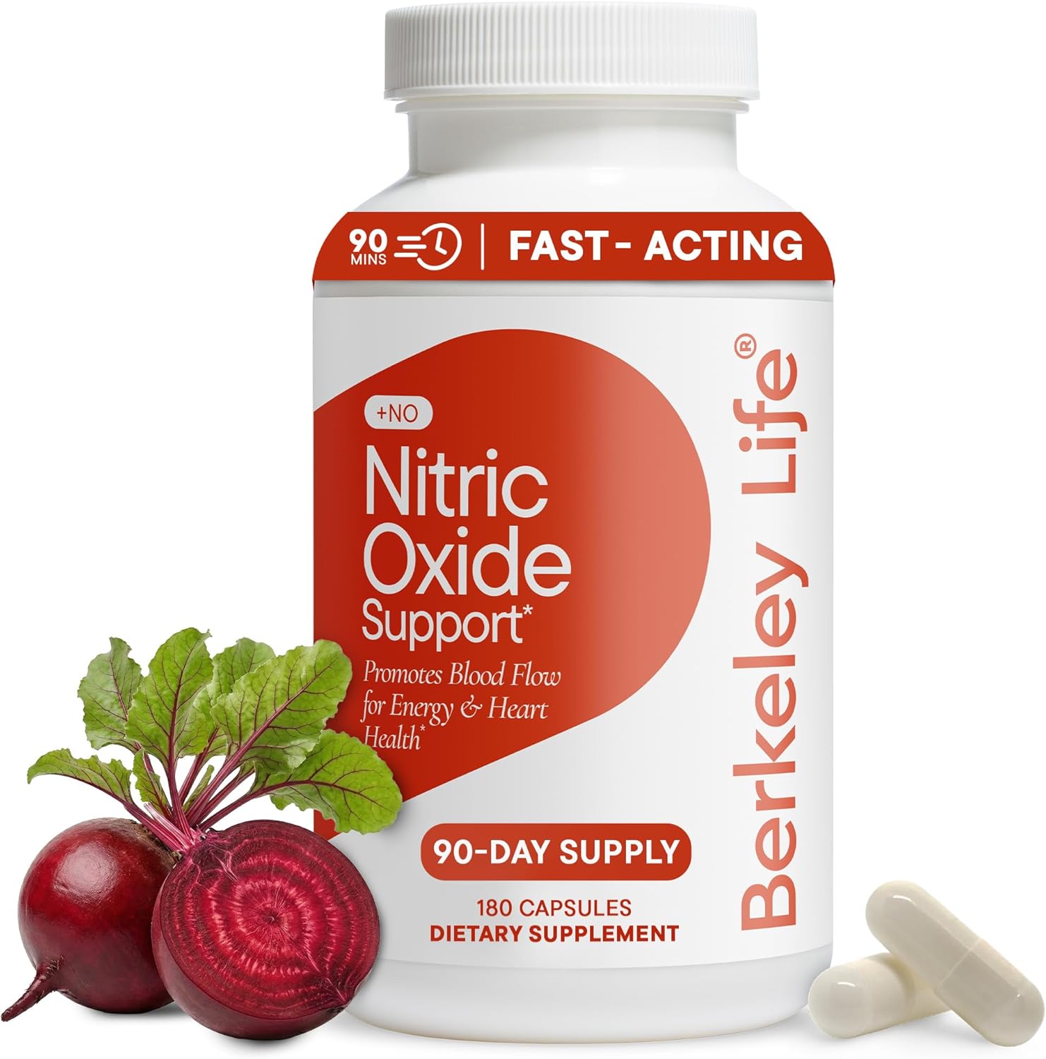 Berkeley Life Nitric Oxide Support Supplement - Nitric Oxide Booster for Men & Women- Blood Flow & Circulation with Beet Root Powder to Support Energy, Heart Health & Healthy Blood Pressure- 180 Count