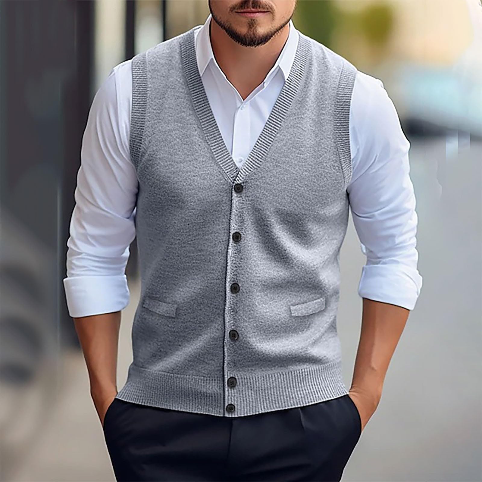 Generisch Gilet estivo da uomo, in pelle, nero, in pile