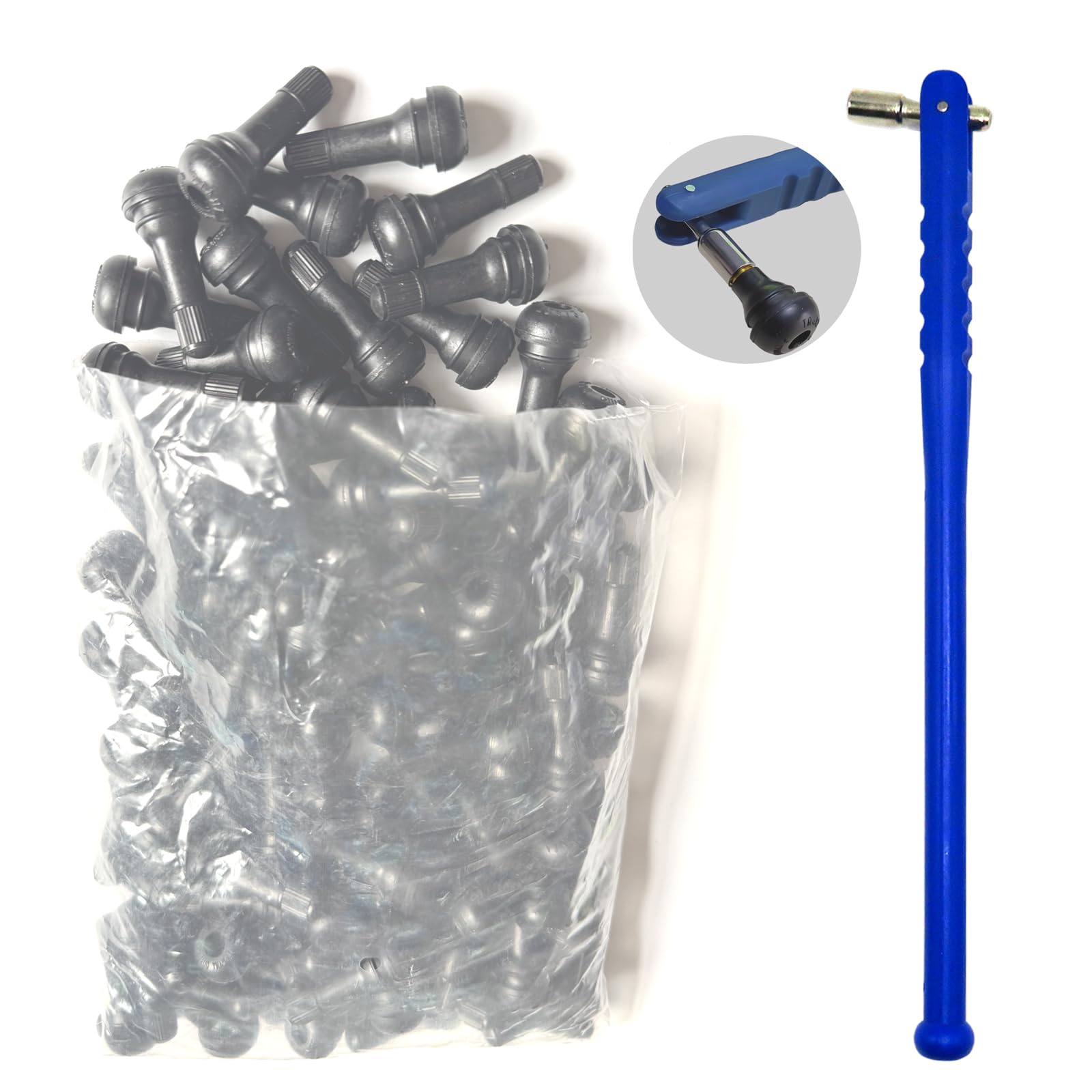 Tr413 Tire Valve Stems and Valve Stem Installer,Tubeless Rubber Snap-in Valves for 0.453 Inch Rim Holes,Standard Length Replacement Tool for Vehicles(101Pcs)