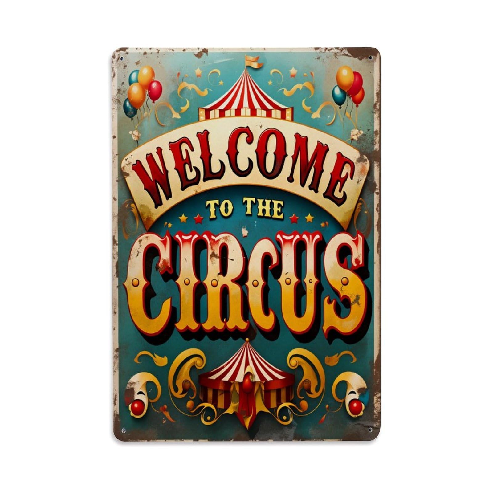 Enderetf Vintage Circus Tent Balloons Stars Clowns Tin Sign Metal Poster, Home Bar Garage Man Cave Cafe Indoor & Outdoor Wall Decoration 8X12inches