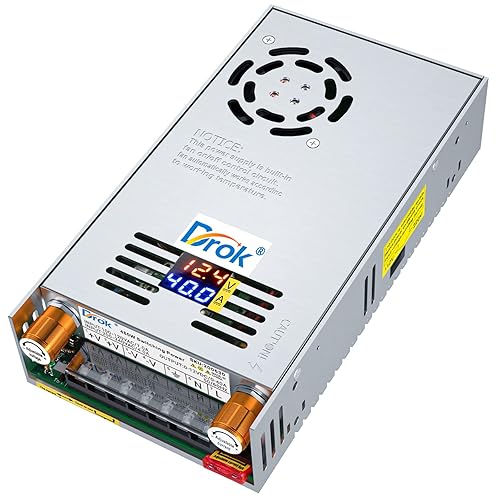 Miniatura 1 de DROK Fuente de alimentación de 12 V, CA 110 V 220 V a CC 0-12 V 0-40 A 480 W, adaptador ajustable de amplificador de voltios regulado 5 V 9 V 12