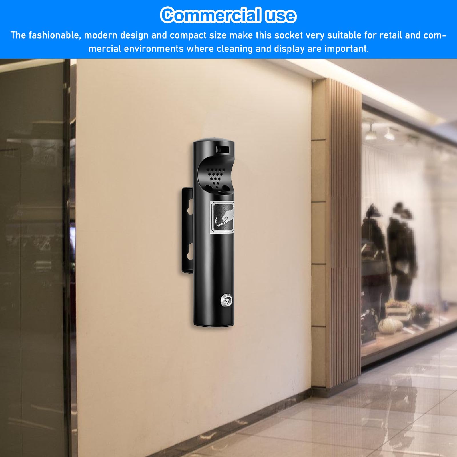 Cenicero de pared de acero inoxidable con cerradura, cenicero de pared para exterior, interior y exterior, cenicero para terraza, restaurante, hotel (6,3 x 30 cm, negro)