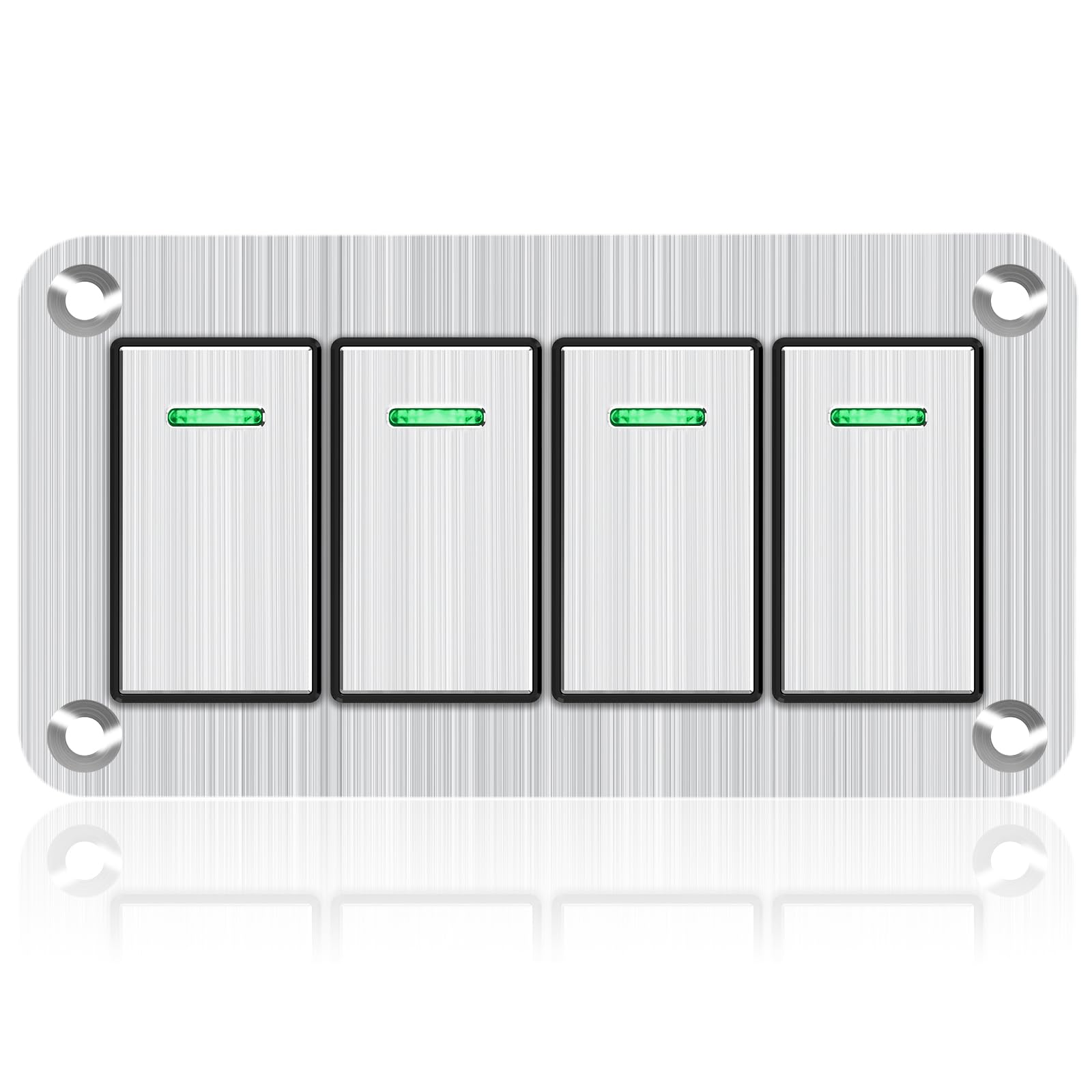 Xhtechnology 4 Gang Aluminum Rocker Switch Panel - 12V/24V Switch Panel 3 Pin ON/Off Pre-Wired Waterproof Toggle Switch Panel for Marine Boat