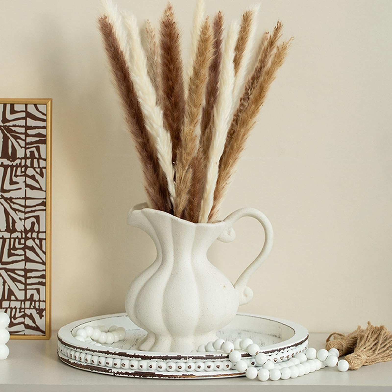 Ceramiczny wazon Wazon z kremem na kwiaty, dekoracyjny wazon z trawy pampasowej, nowoczesny mały wazon do domu Salon Stół Farm,White
