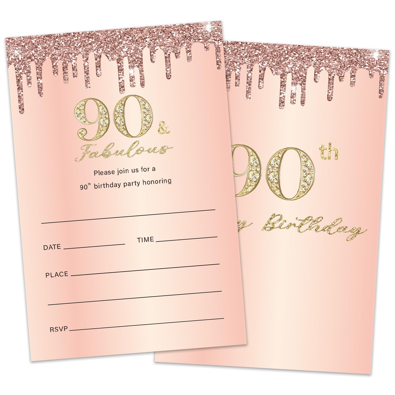 HONPHAX 90th birthday invitations for women, Rose Gold 90th Birthday Party Invitations with Envelopes, Birth Party Decoration Supplies/bir90