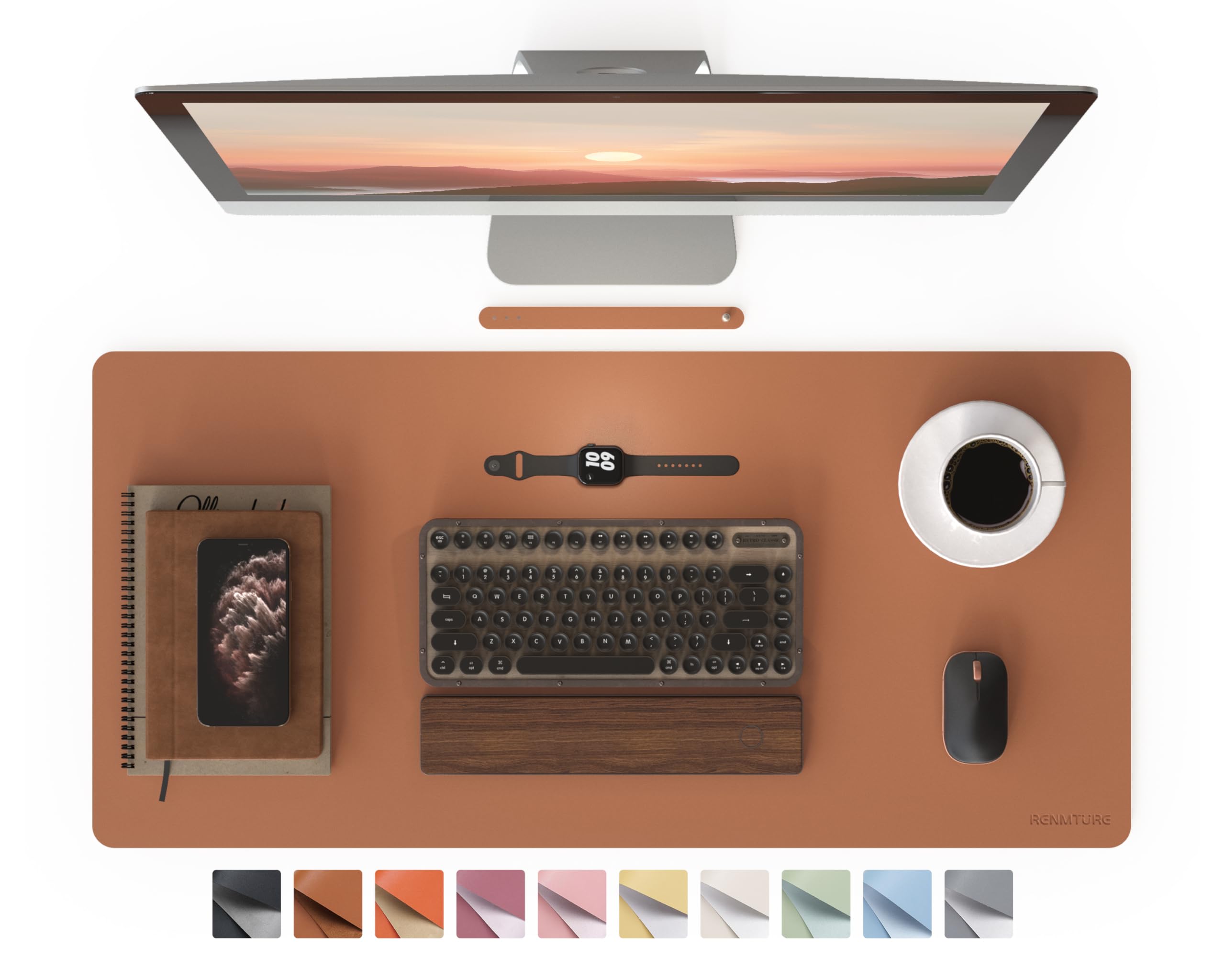 RENMTURE PU Mouse Pad, Faux Leather Large Desk Pad, Home Work Office Accessories, Non-Slip Desk Mat, Waterproof Gaming Pad Desk Blotter (36"x17",